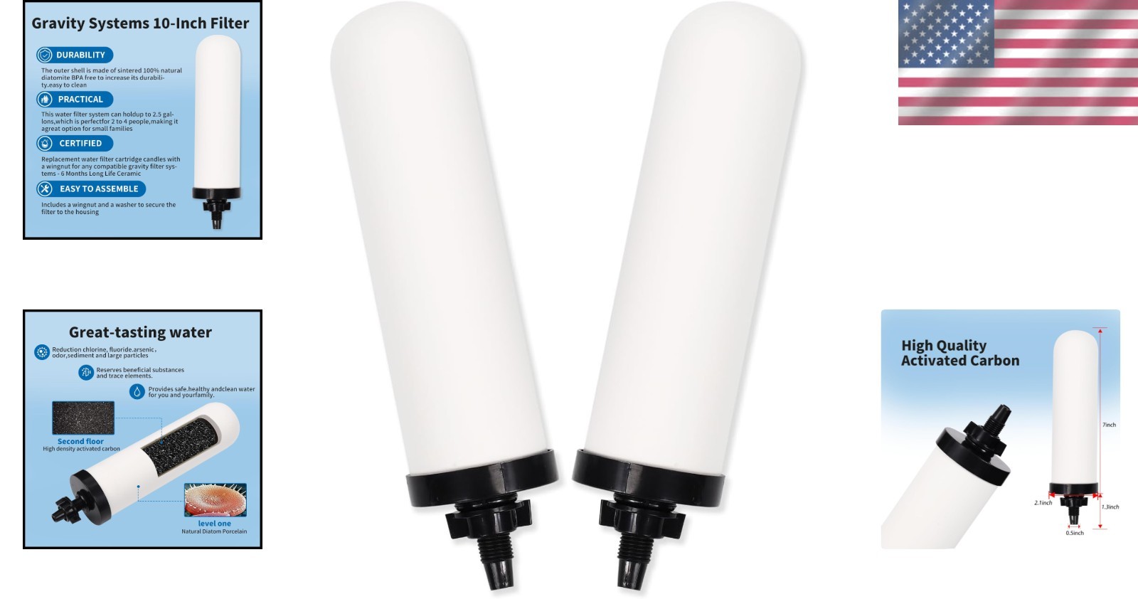 2 Pack 7″ Ceramic Water Filters with Activated Carbon – Superior Purification
