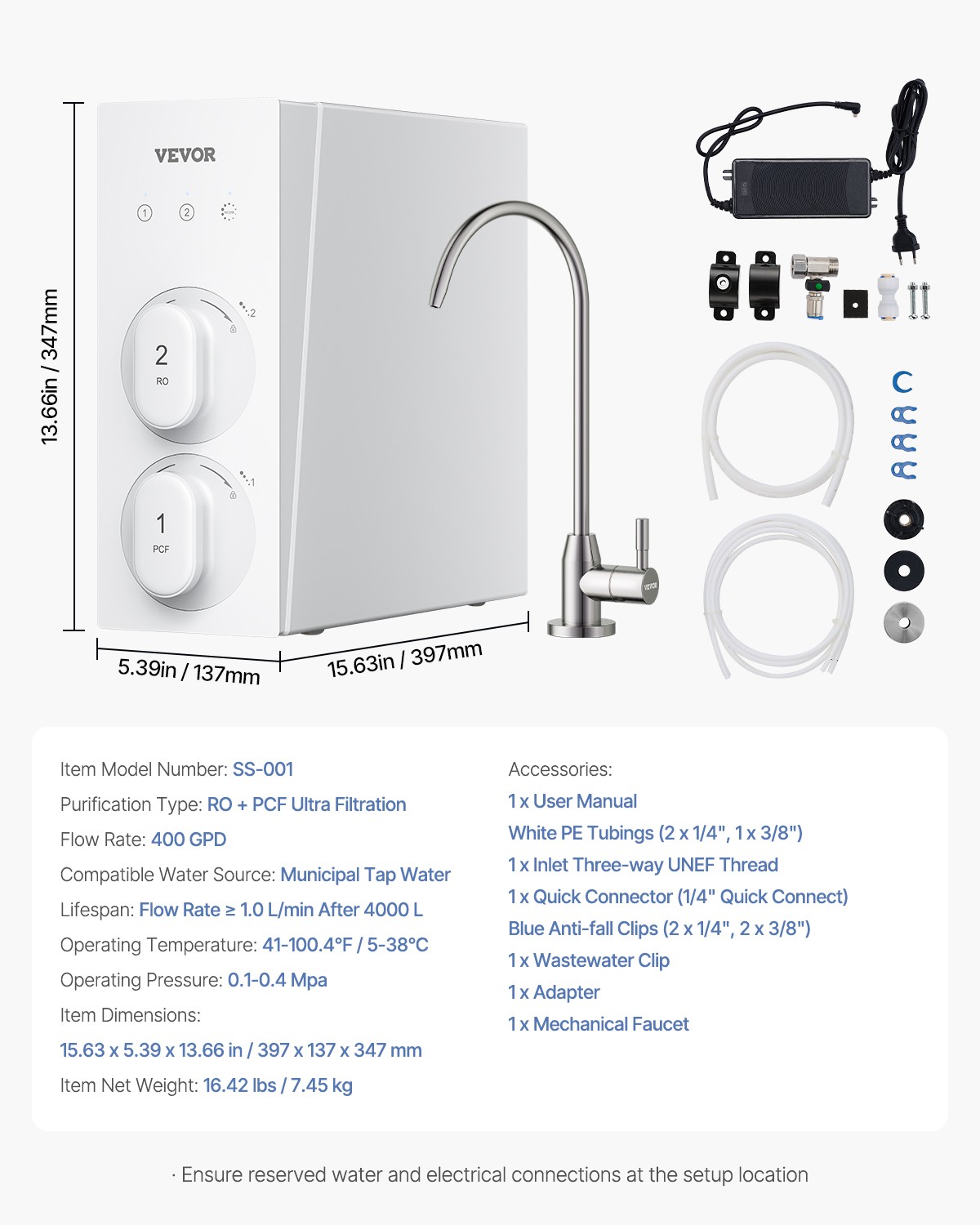 Reverse Osmosis System 400-800GPD 8stage Tankless Under Sink Water Filter System