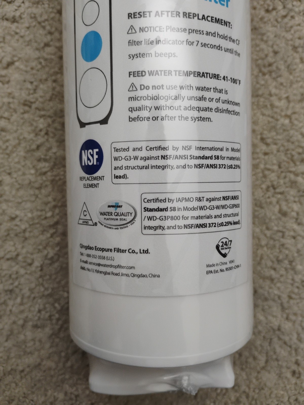 Waterdrop WD-G3-CF Reverse Osmosis Filter Replacement, Brand New, Sealed