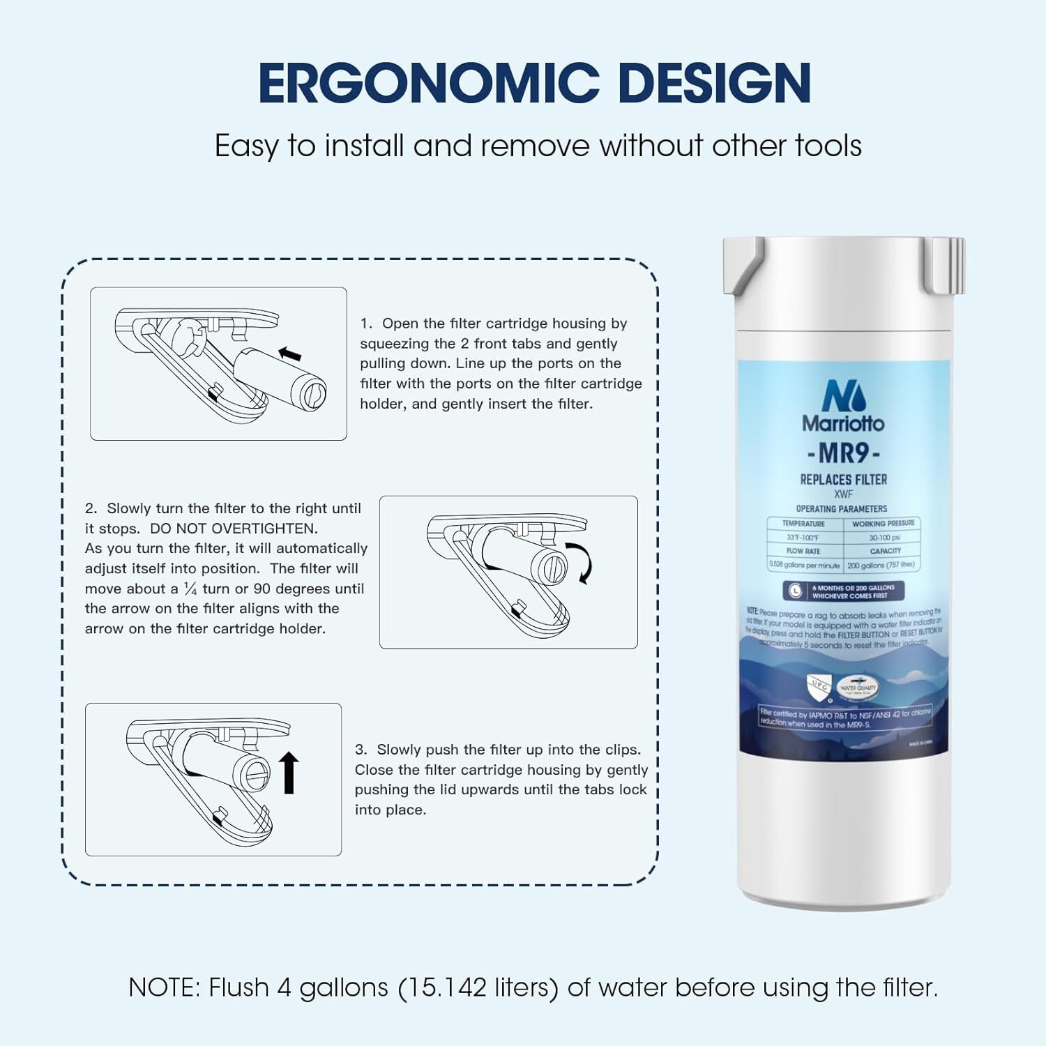 MARRIOTTO XWF Water Filter, Replacement for GE XWF, XWF Genuine Ge Refrigerator