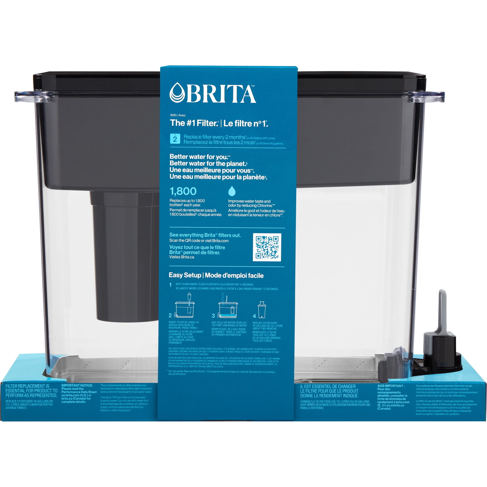 Brita Extra Large Ultramax 27 Cup Black Filtered Water Dispenser with 1 Standard
