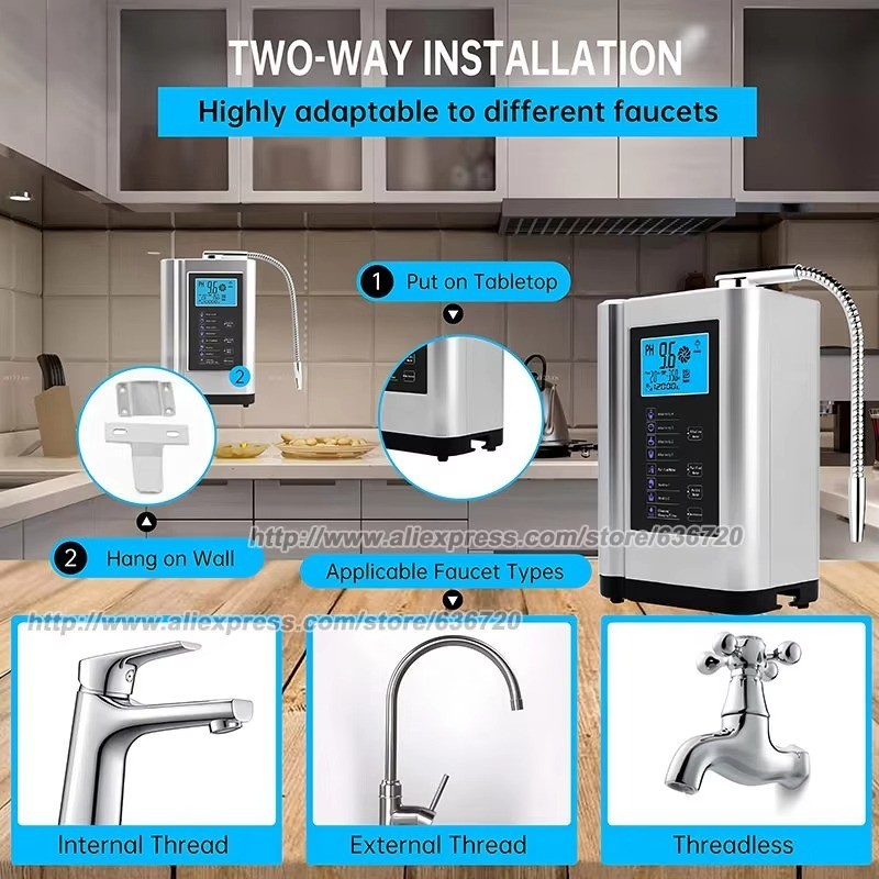 Alkaline Water Ionizer Machine 729, Built-in a Filter, Produces pH 4-10.5 Water