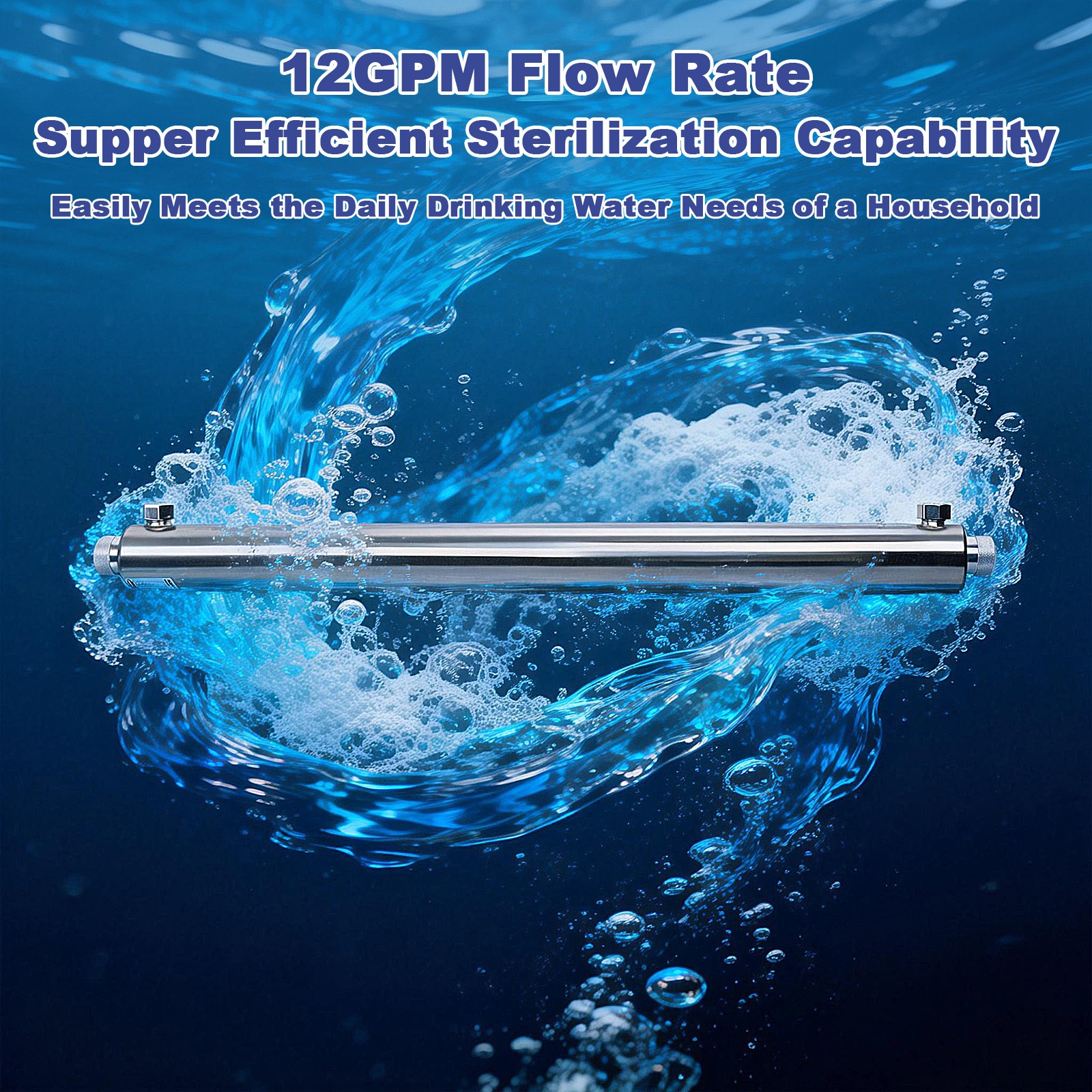 55W UV Water Purifier Water Filter Whole House 12GPM 3 Filter+3 Quartz Sleeve