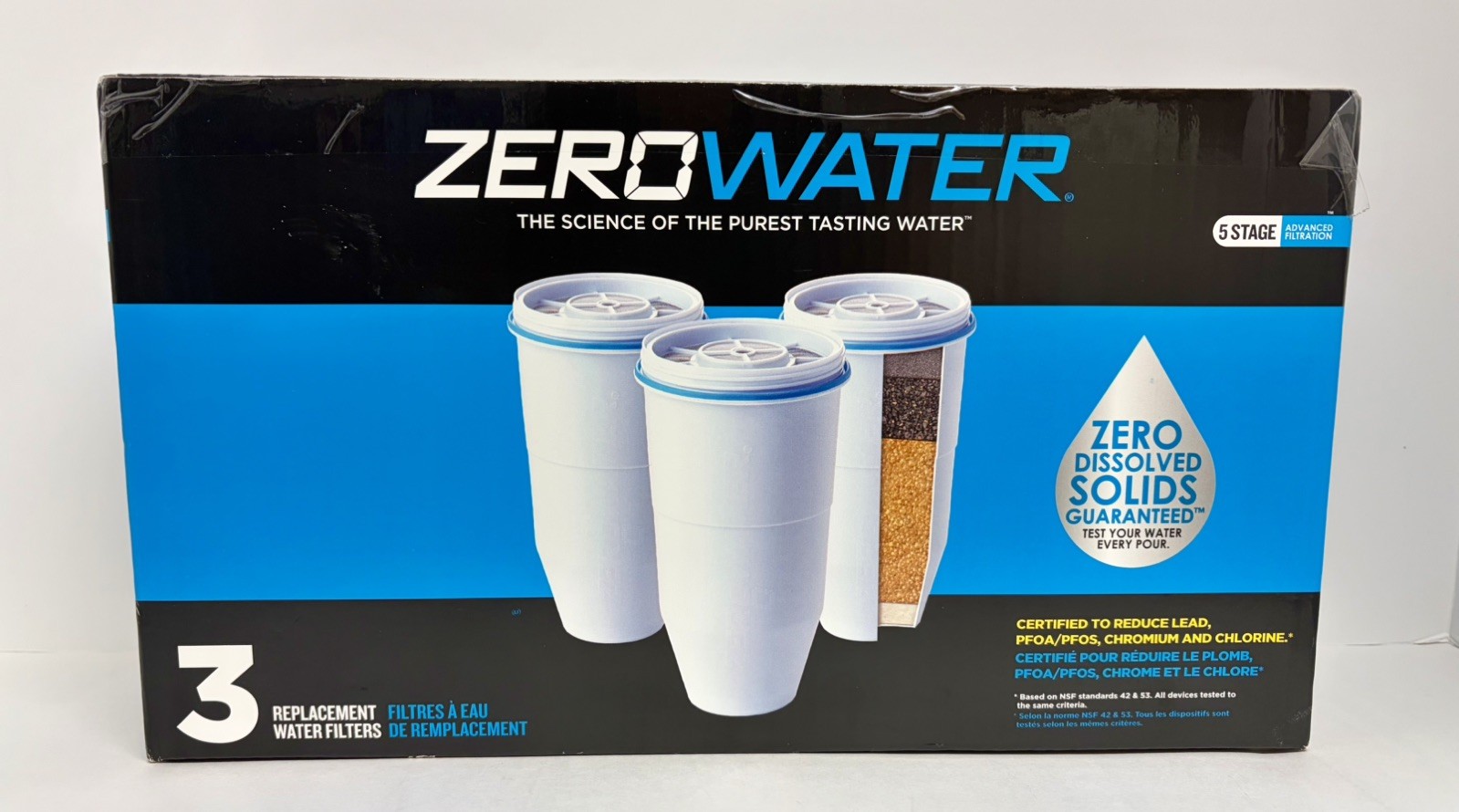 ZeroWater ZR-003 5-Stage Replacement Water Filters 3-Pack for Pitchers White