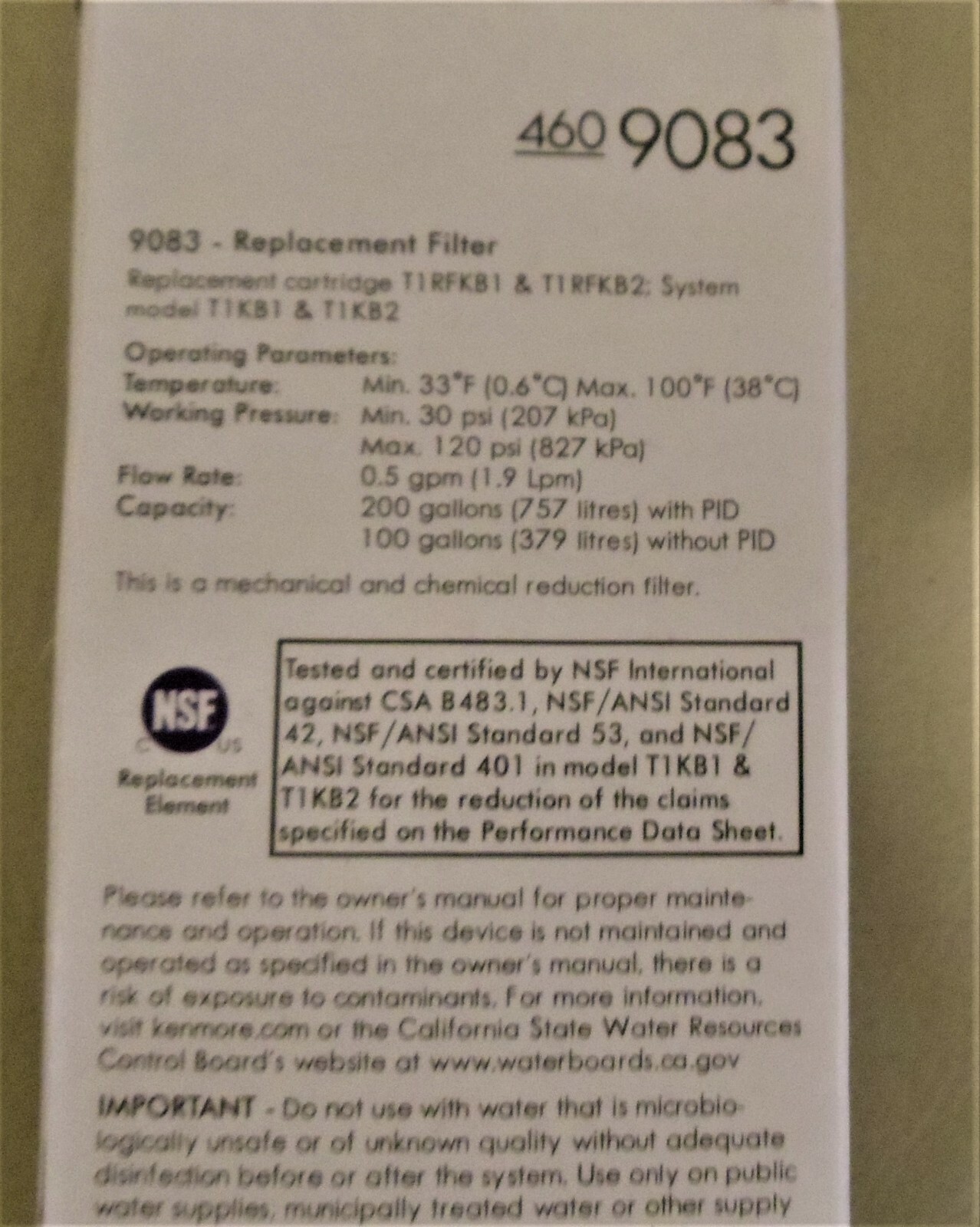 Replacement Kenmore 9083 Water Filter