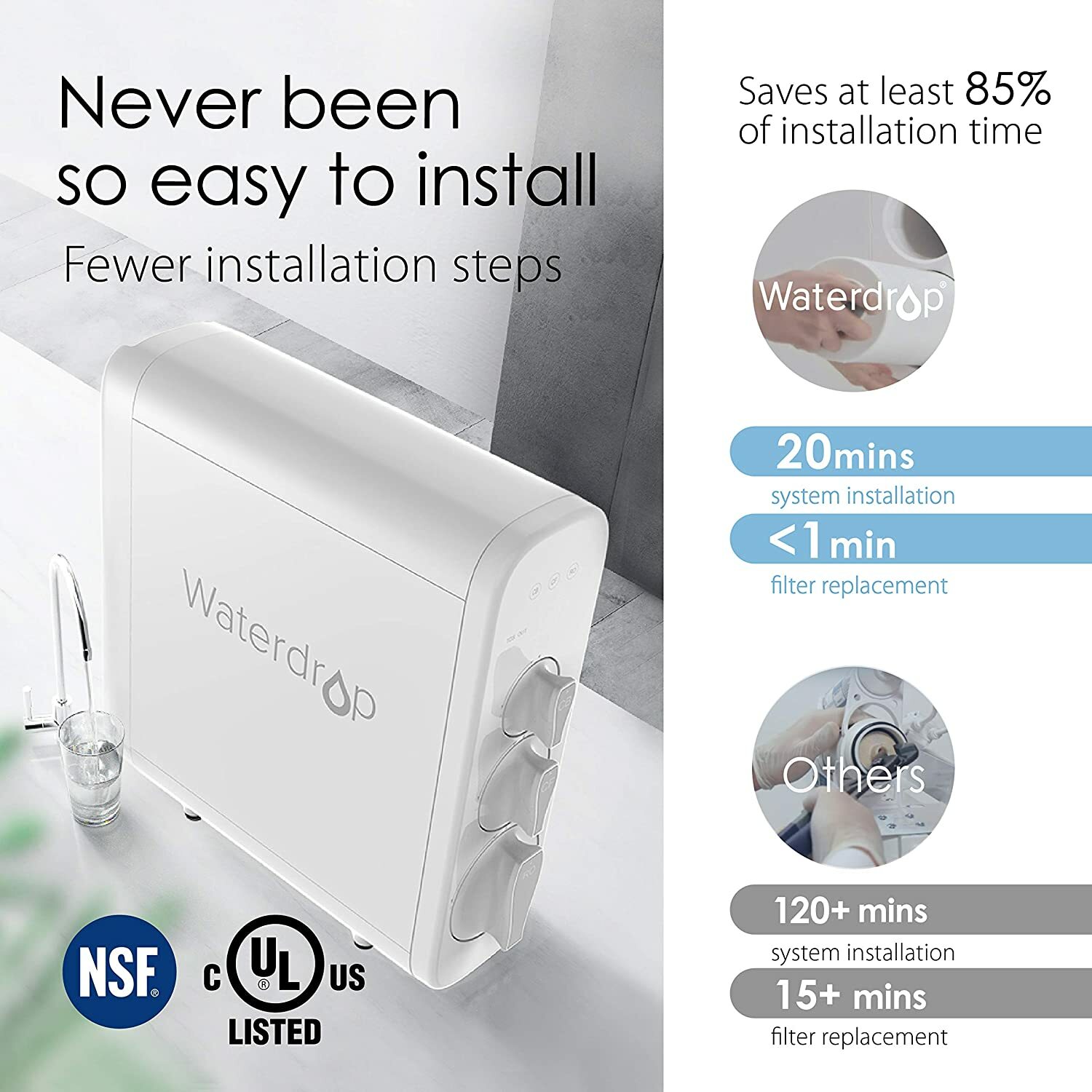 Waterdrop G3 RO Reverse Osmosis Water Filtration System, Ordinary Faucet