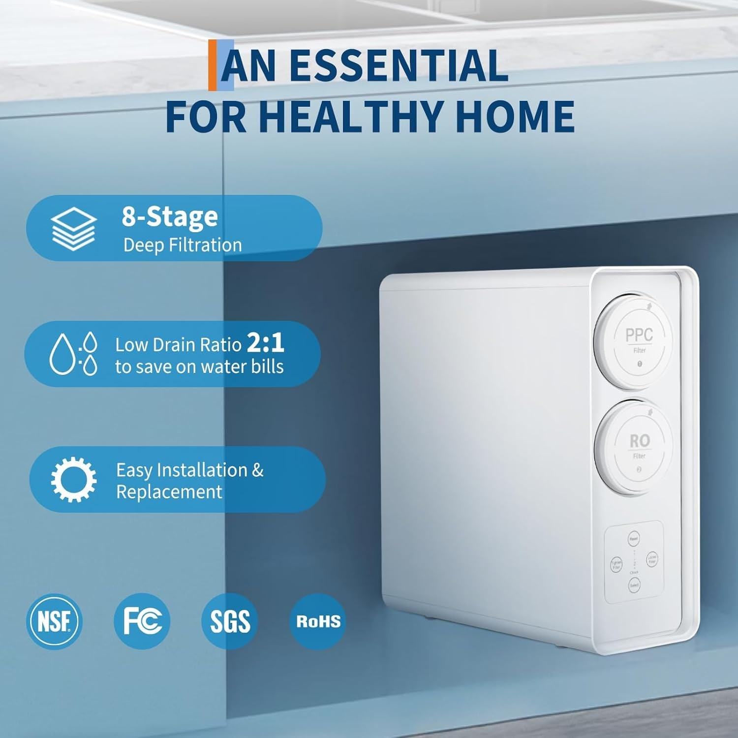 600 GPD Tankless RO System – Under-Sink Water Filter with Smart Faucet, 7-Stage