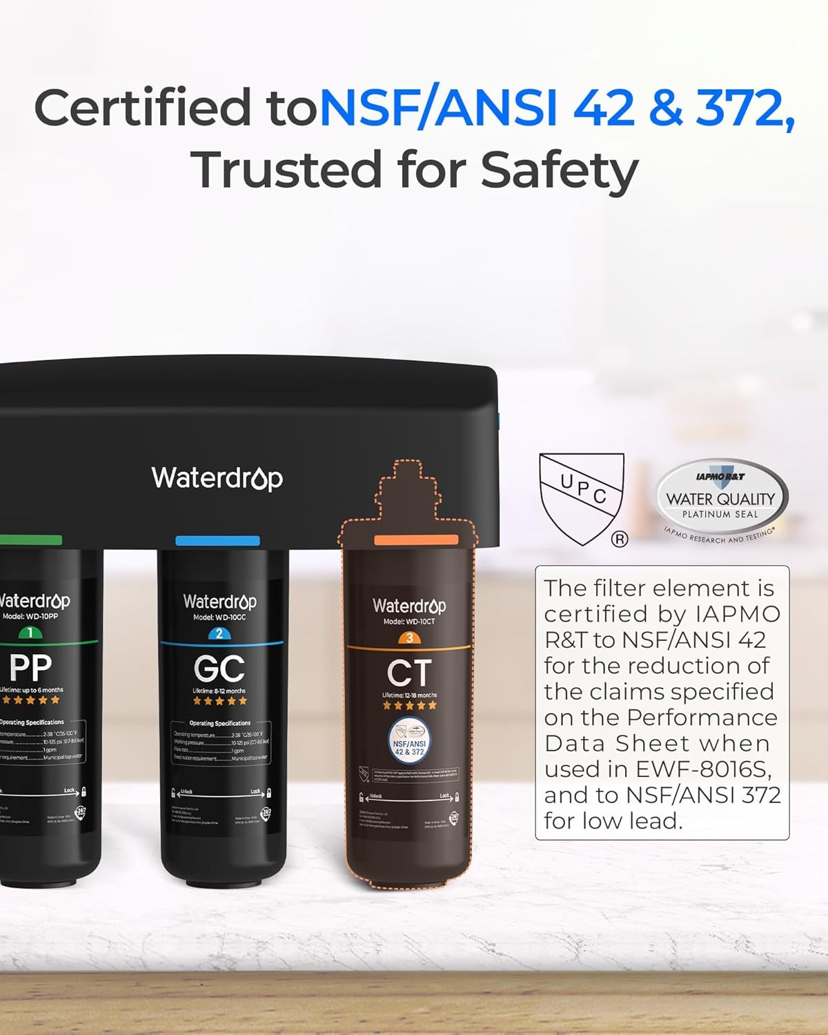Waterdrop WD-10CT Under Sink Water Filter, Replacement TSA & TSB 3-Stage Under S