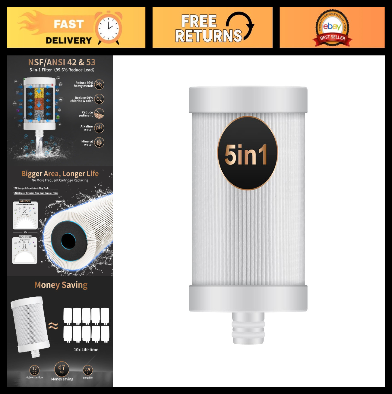 Replacement Faucet Filter Cartridge – Compatible with WS-FM001, WS-FM002, 5in1