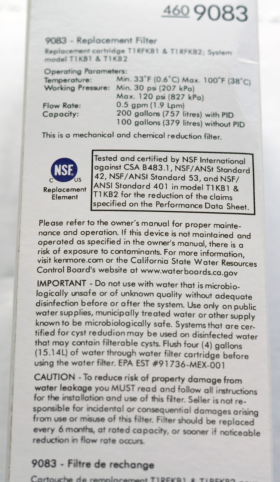 Genuine OEM 9083 Kenmore 4609083 Replacement Refrigerator Water Filter SEALED