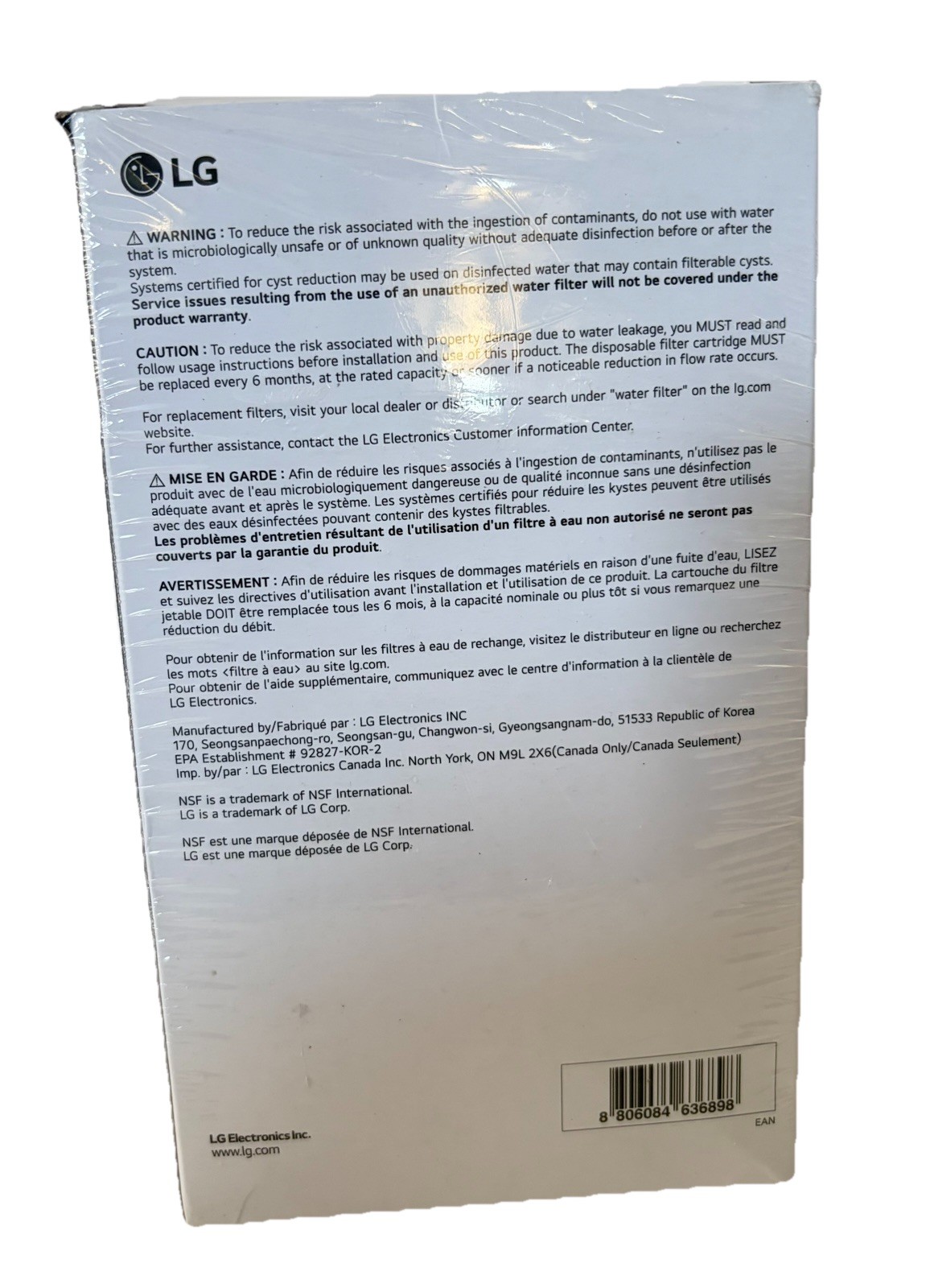 LG LT1000P2 Water Filter Replacement Cartridge 2 Pack OEM and SEALED