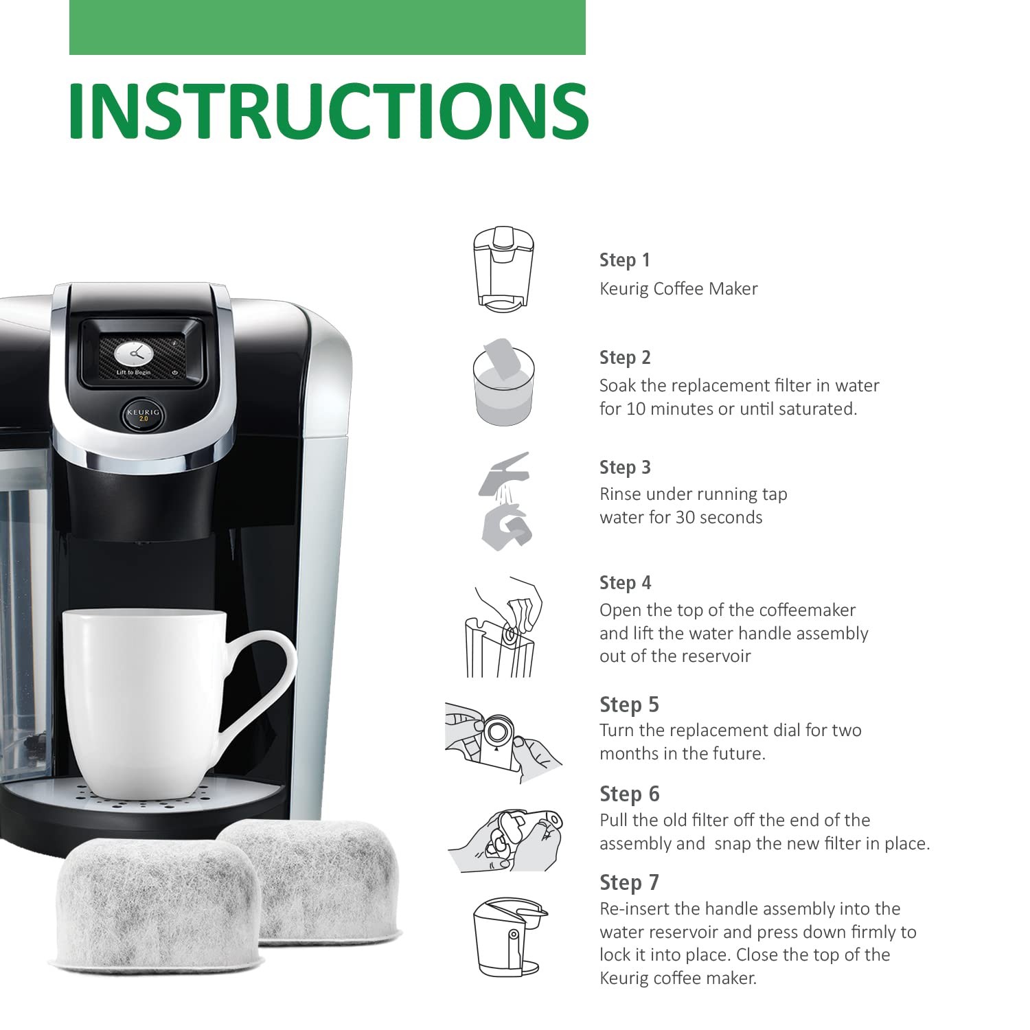 Pack of 12 Replacement Charcoal Water Filters for Keurig and Large, White