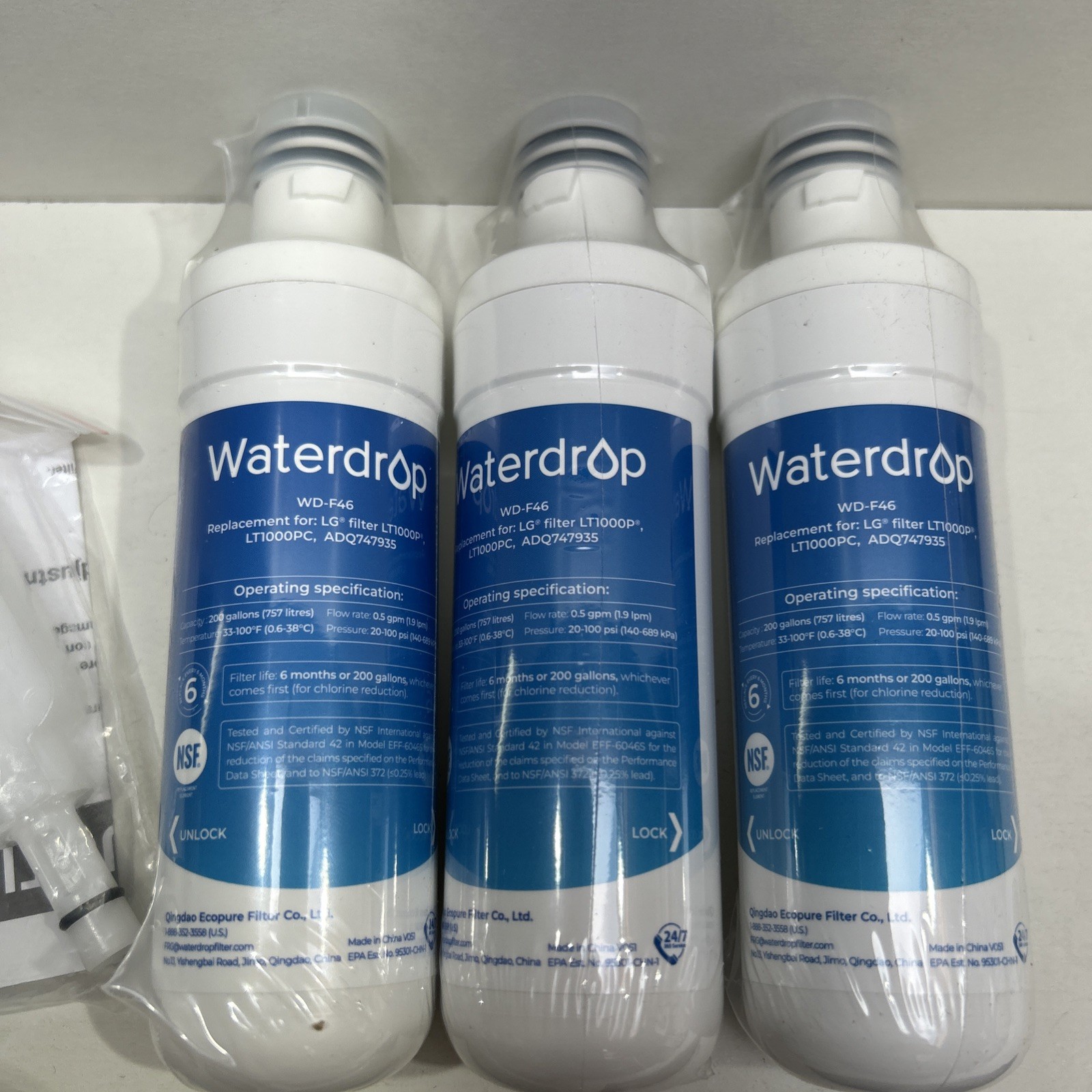 Waterdrop WD-F46 Refrigerator Water Filter 3PK For LG LT1000P LT1000PC ADQ747935