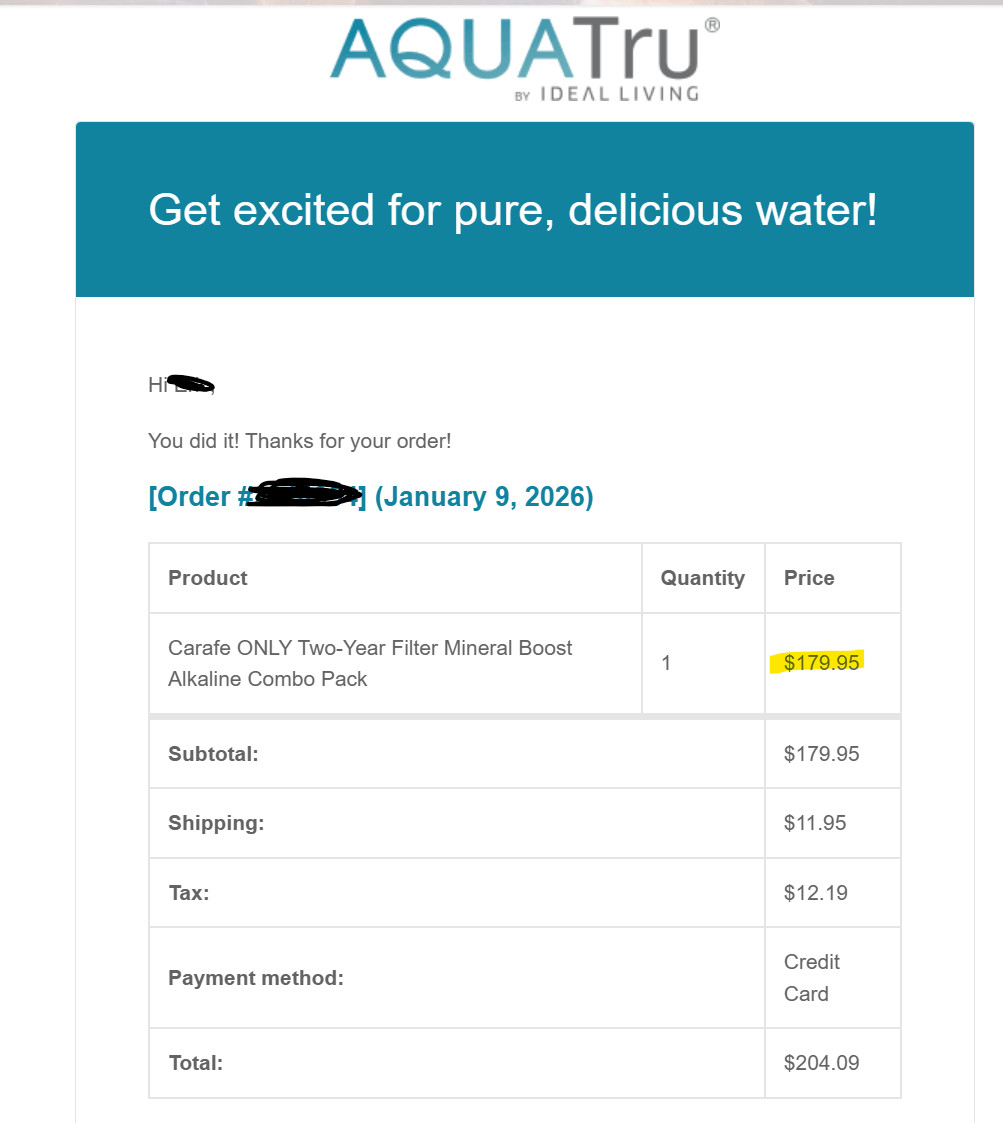 AquaTru Carafe: Reverse Osmosis Water Purifier w/ 5 EXTRA FILTERS (2 YRS)