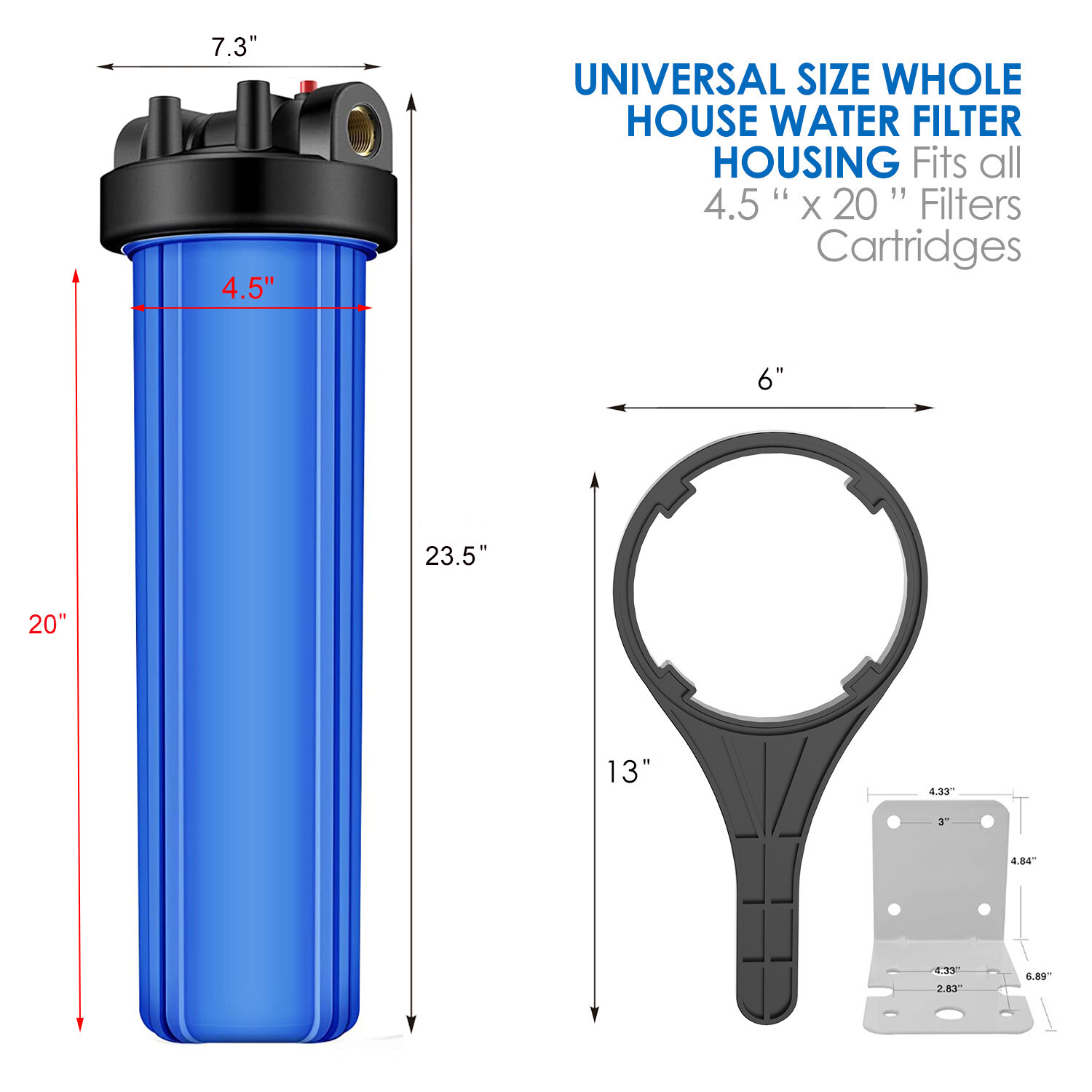 2Pack 20″ x 4.5″ Big Blue Water Filter Housing For Whole House – 1″ Outlet/Inlet