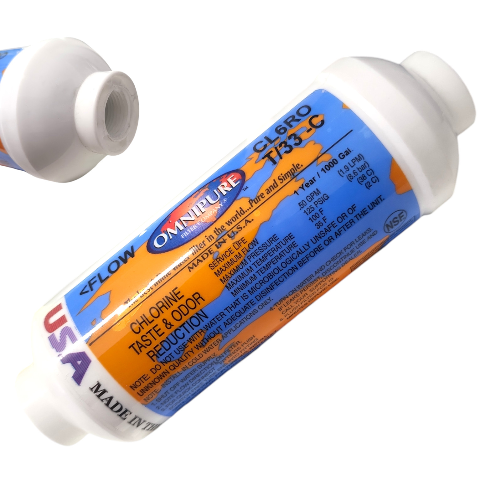 Omnipure CL6ROT33-C Carbon filter for Chlorine and Taste 6″x 2″ for 3/8″ 3-PACK