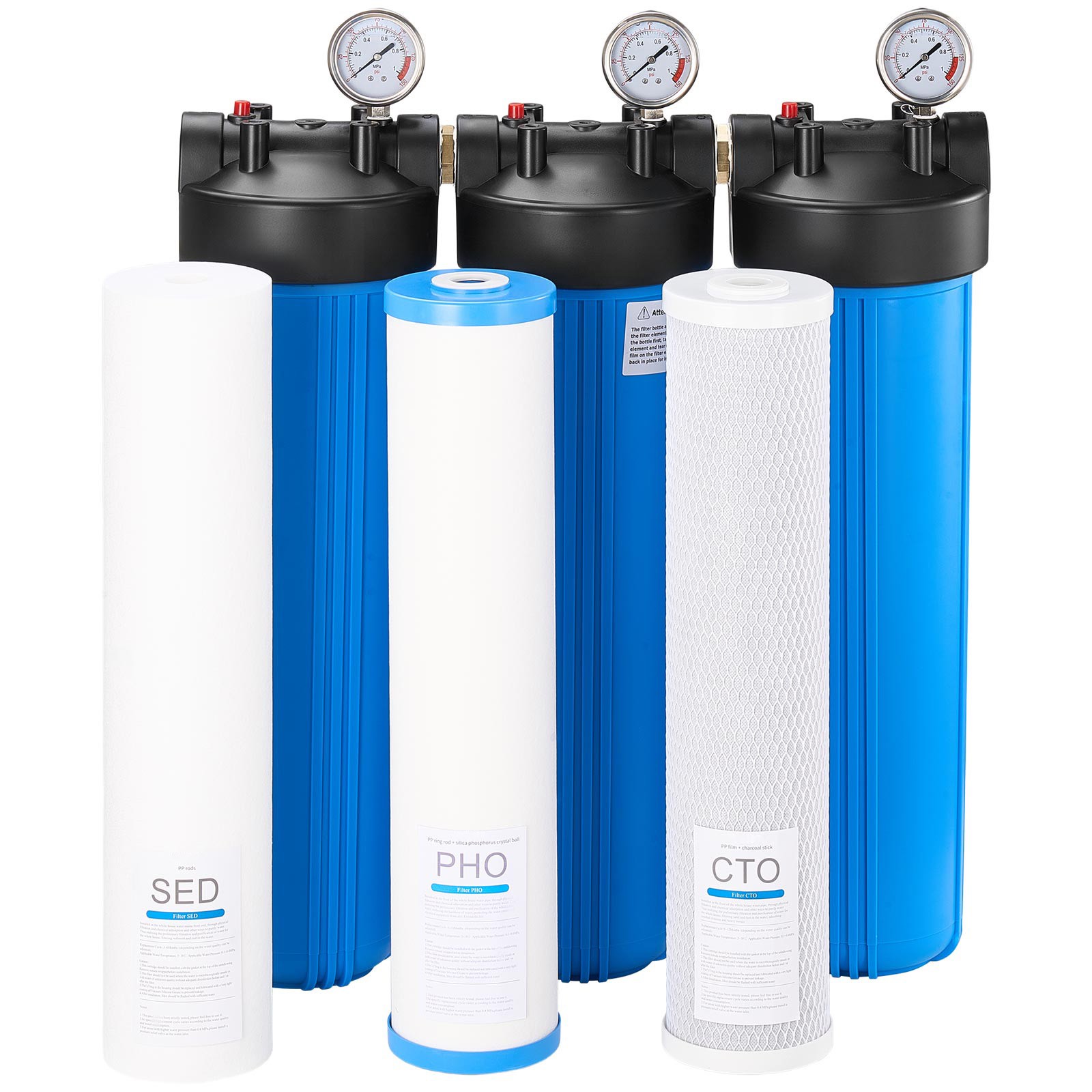 3-Stage Whole House Water Filter System 4.5″ x 20″ PHO Prevent Scale Build