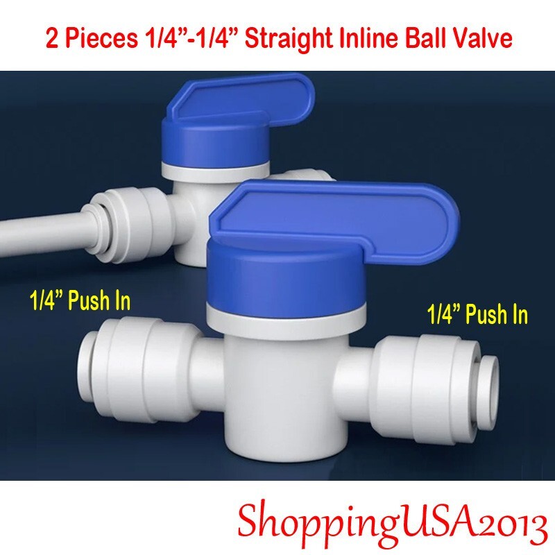 2 Pcs 1/4″-1/4 Inline Straight Ball Valve Push In Quick Connect RO System