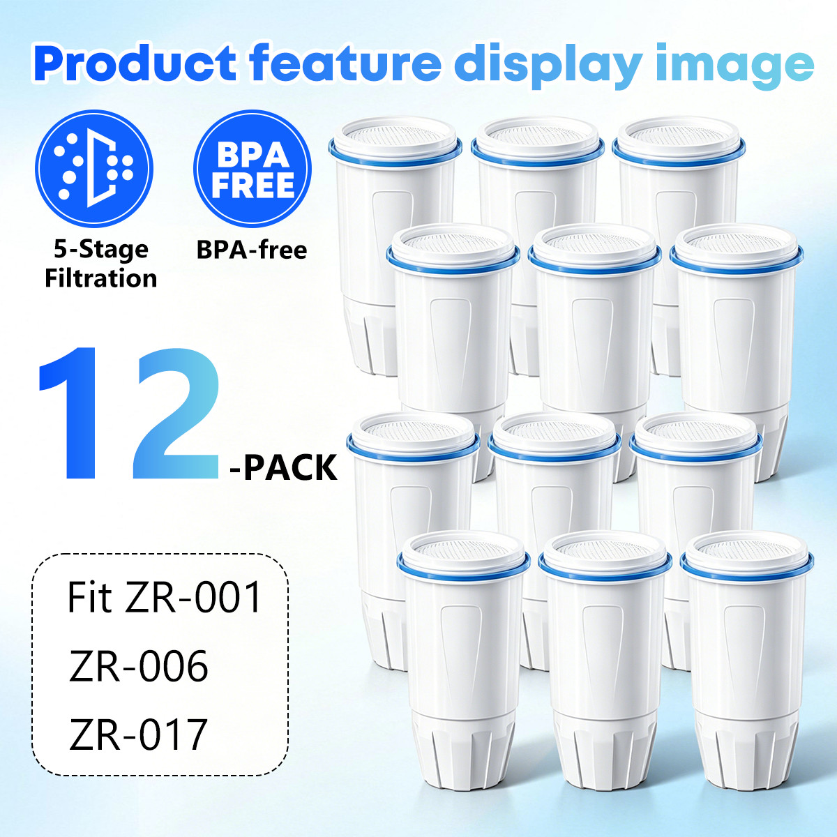 12-Pack Zero Water Filter Replacement 5-Stage, Fit ZR-001 ZR-004 ZR-017 Pitcher
