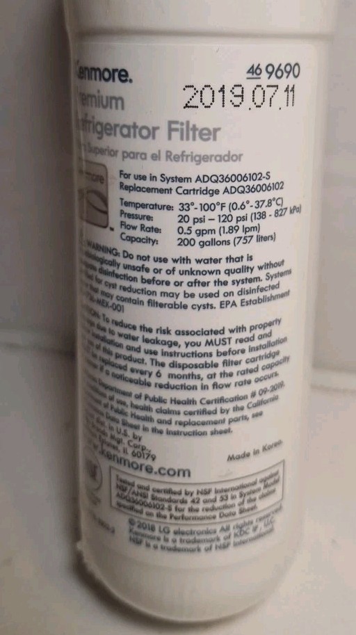Kenmore 469690 Replacement Refrigerator Water Filter – 200 Gallons Capacity New