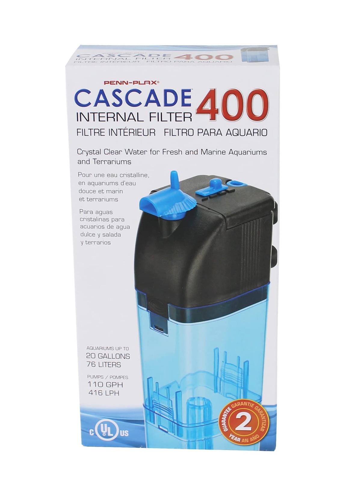 Penn Plax Cascade 400 Submersible Aquarium Filter Cleans Up to 20 Gallon