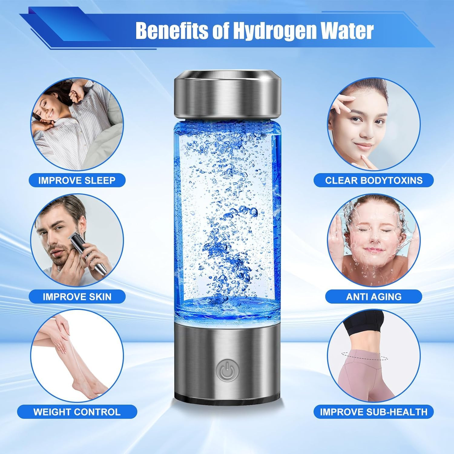 Botella Agua Hidrogenada Generador Recargable Portatil Vidrio Ionizador Agua
