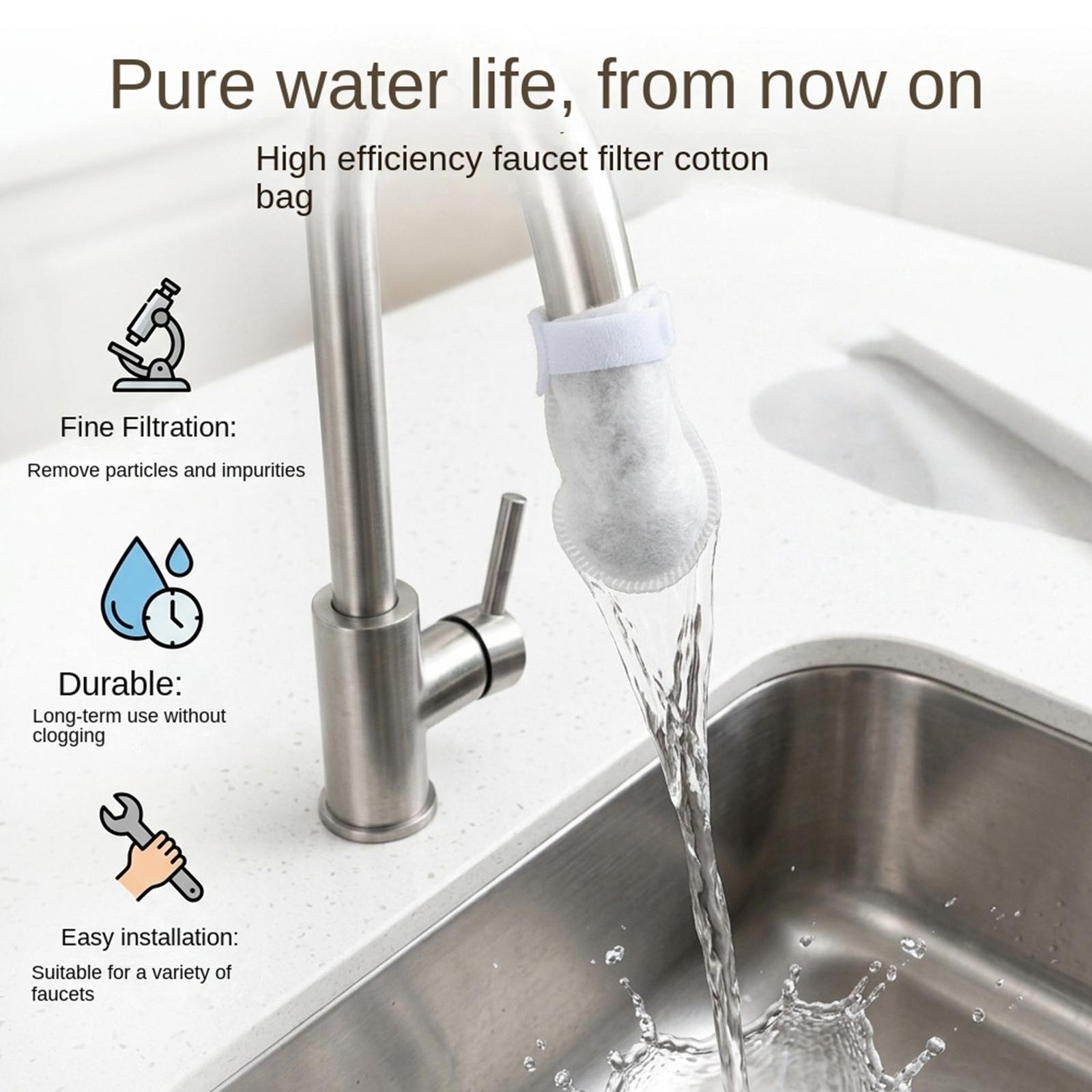 50PCS Cotton Filter Bag For Faucet, DIY Faucet Filter Cotton Bags Water Filters