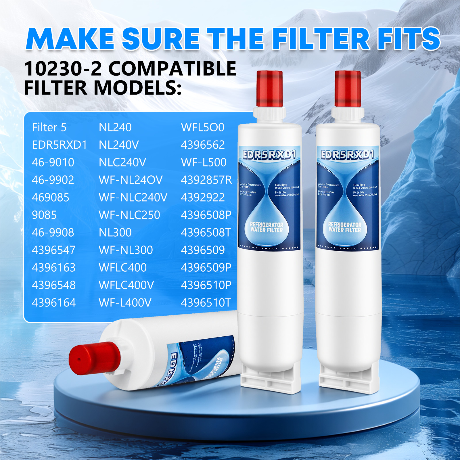 4396508, 4396510, 4396508p, 4396547 Refrigerator Water Filter, 4 Packs
