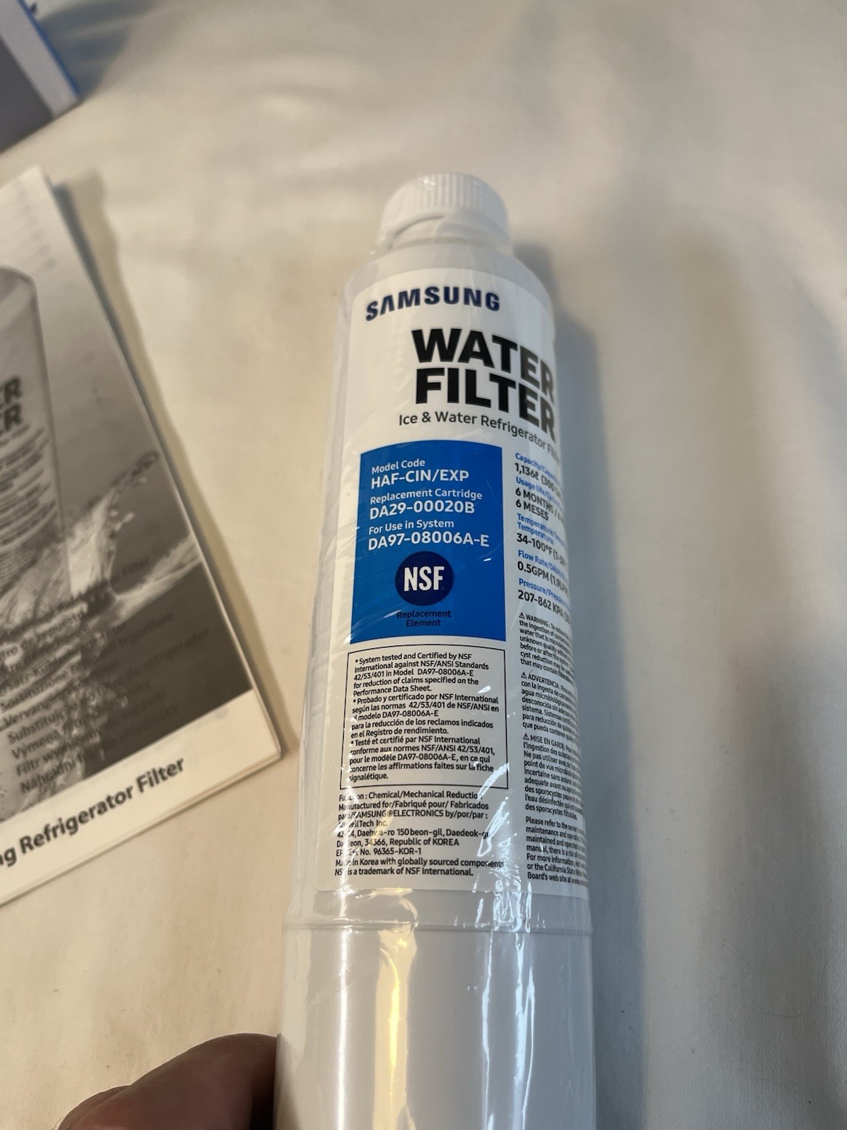 Samsung HAF-CIN/EXP Refrigerator Water Filter Replacement 1 Only DA29-00020B
