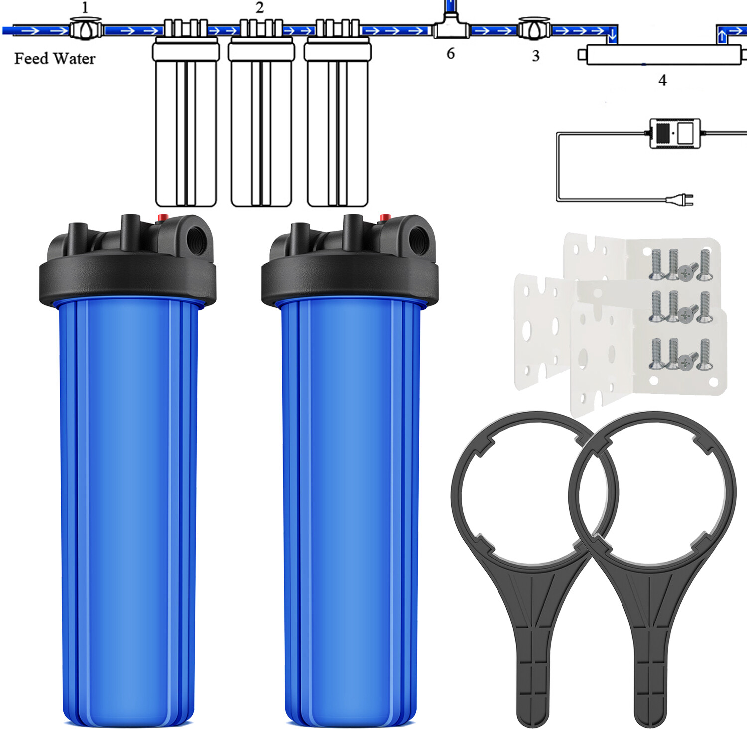 SimPure 2Pack 20 Inch Whole House Water Filter Housing Fit 4.5″ x 20″ Filters