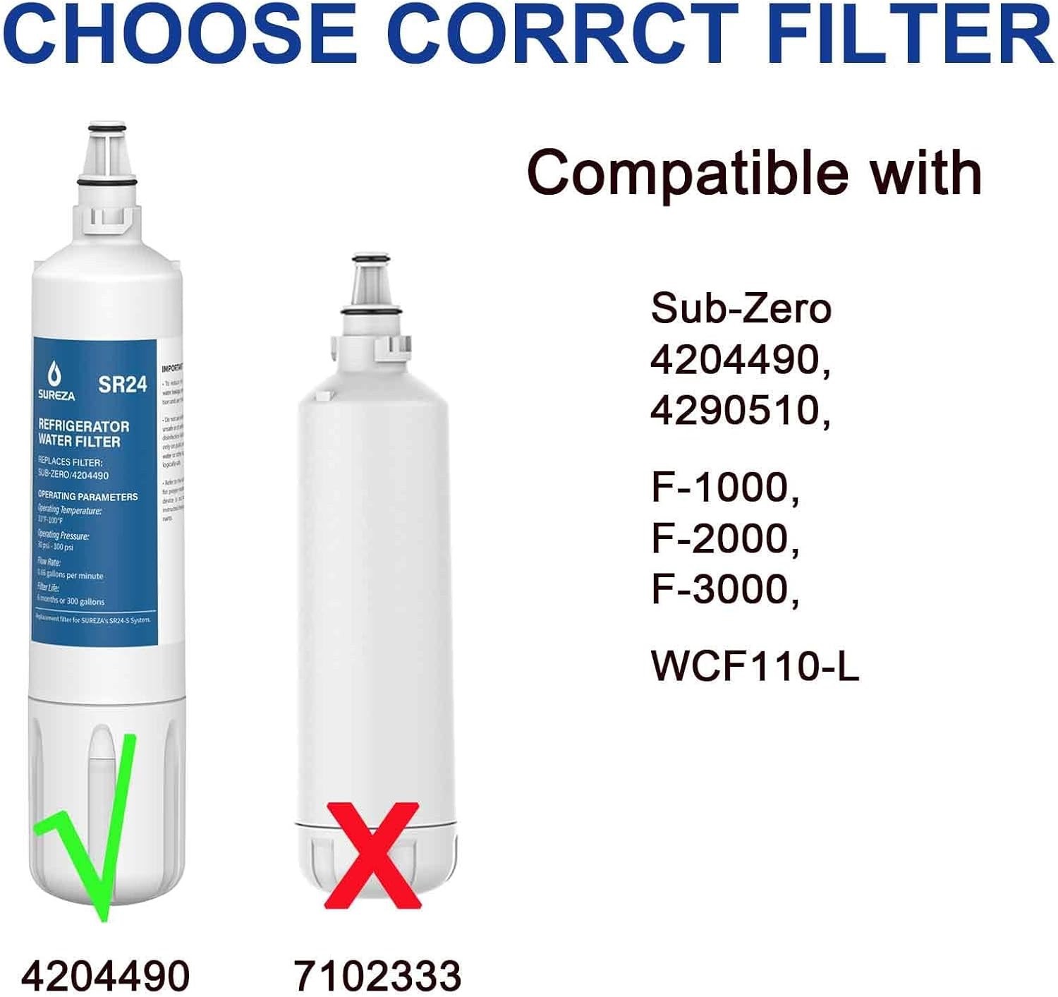 for Sub-Zero 4204490 Water Filter and Air Cartridge-7042798 Combo Pack Set