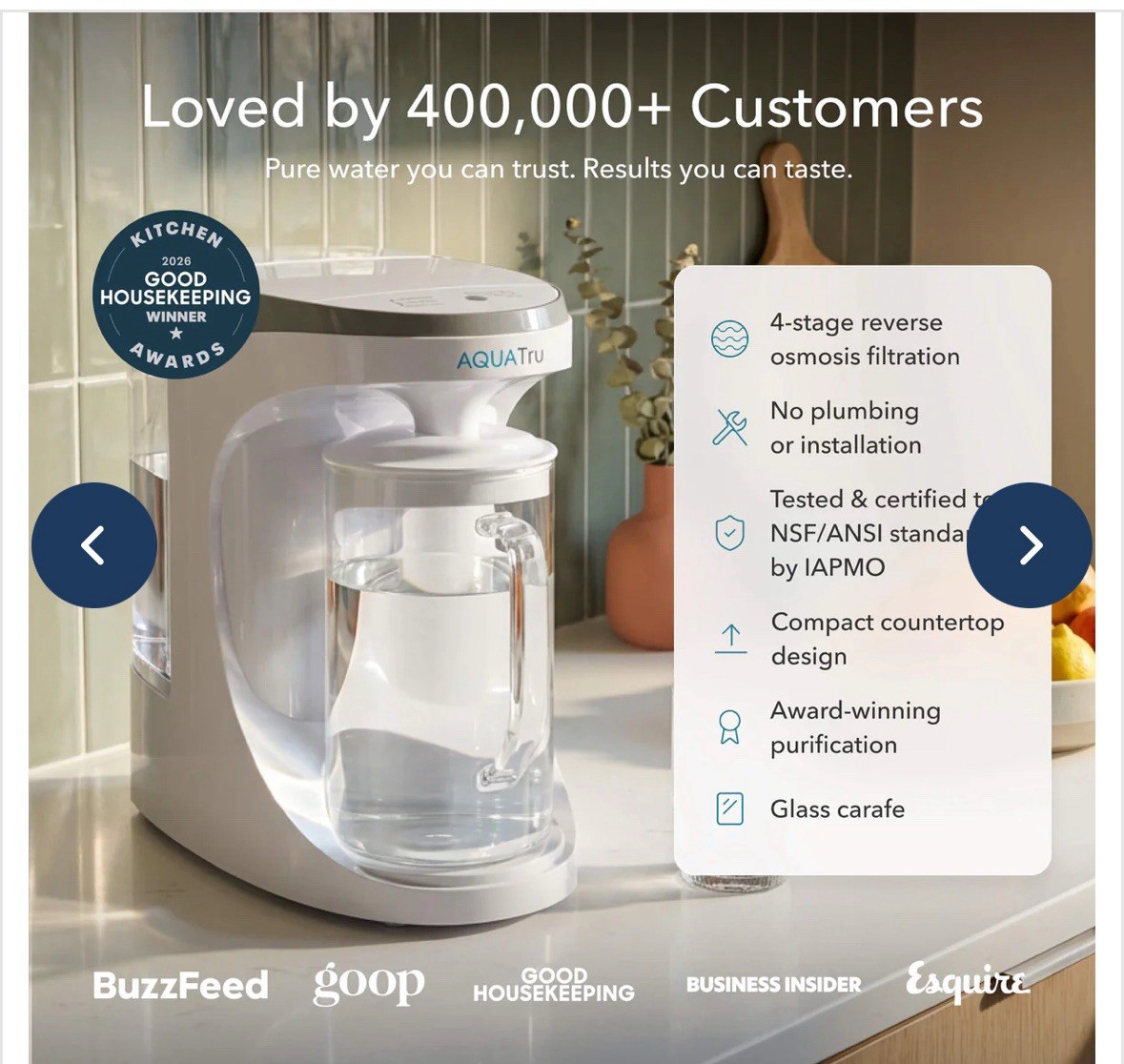 AquaTru Carafe With Glass Carafe And Partial Descale Kit -Filters Not Included