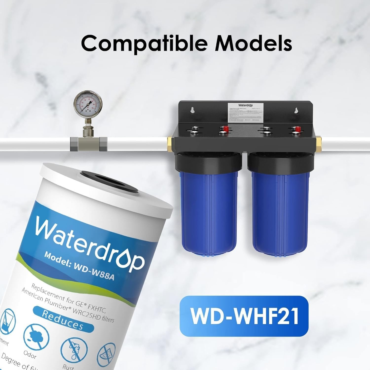 Waterdrop FXHTC Whole House Carbon Water Filter, Replacement for GE® FXHTC, (4)