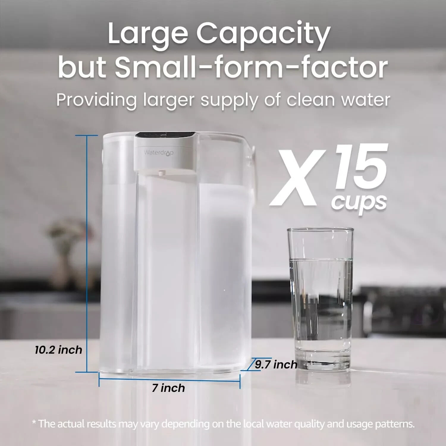 New Waterdrop Electric Pitcher, 3 Months Water Filter Dispenser, 15-Cup White