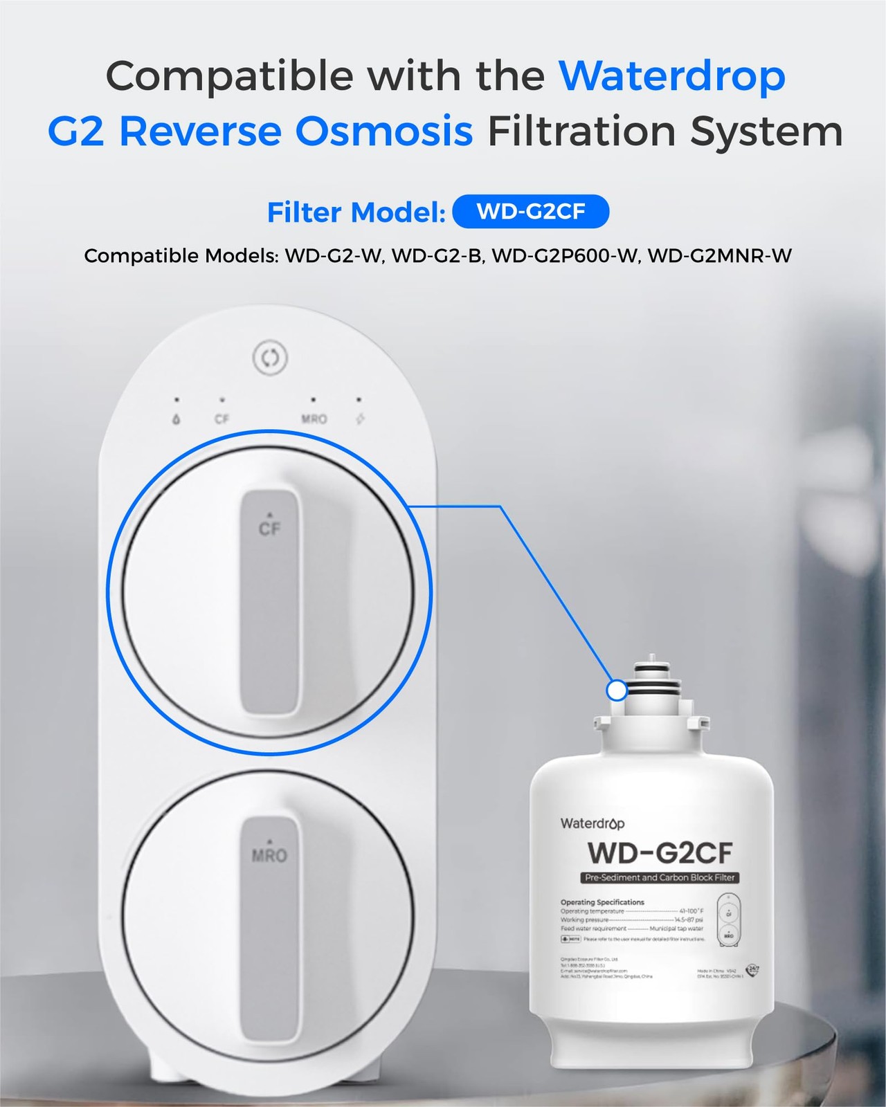 Waterdrop G2CF Filter Replacement for G2 & G2P600 & G2MNR Reverse Osmosis System