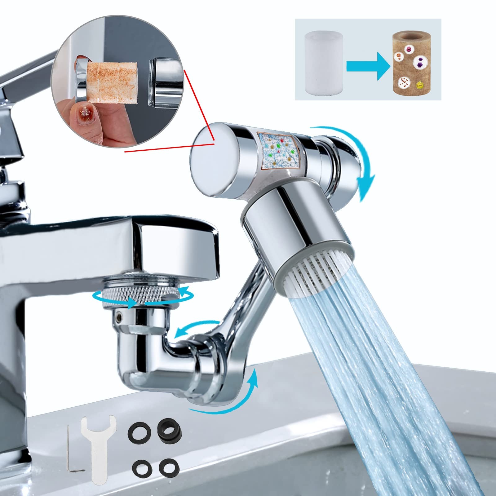 1080° Rotating Filter Faucet Extender,PP Cotton Filter Faucet, Universal Spla…