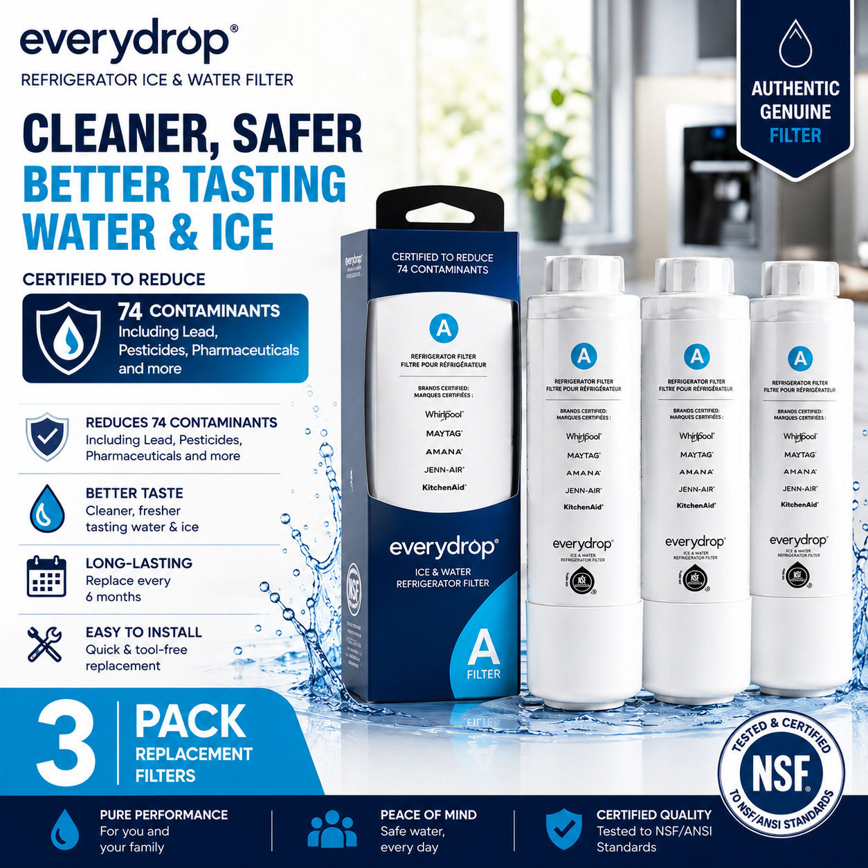 New #3 Pack EDRARXD1 Ice and Water Refrigerator Filter A US FREE SHIP