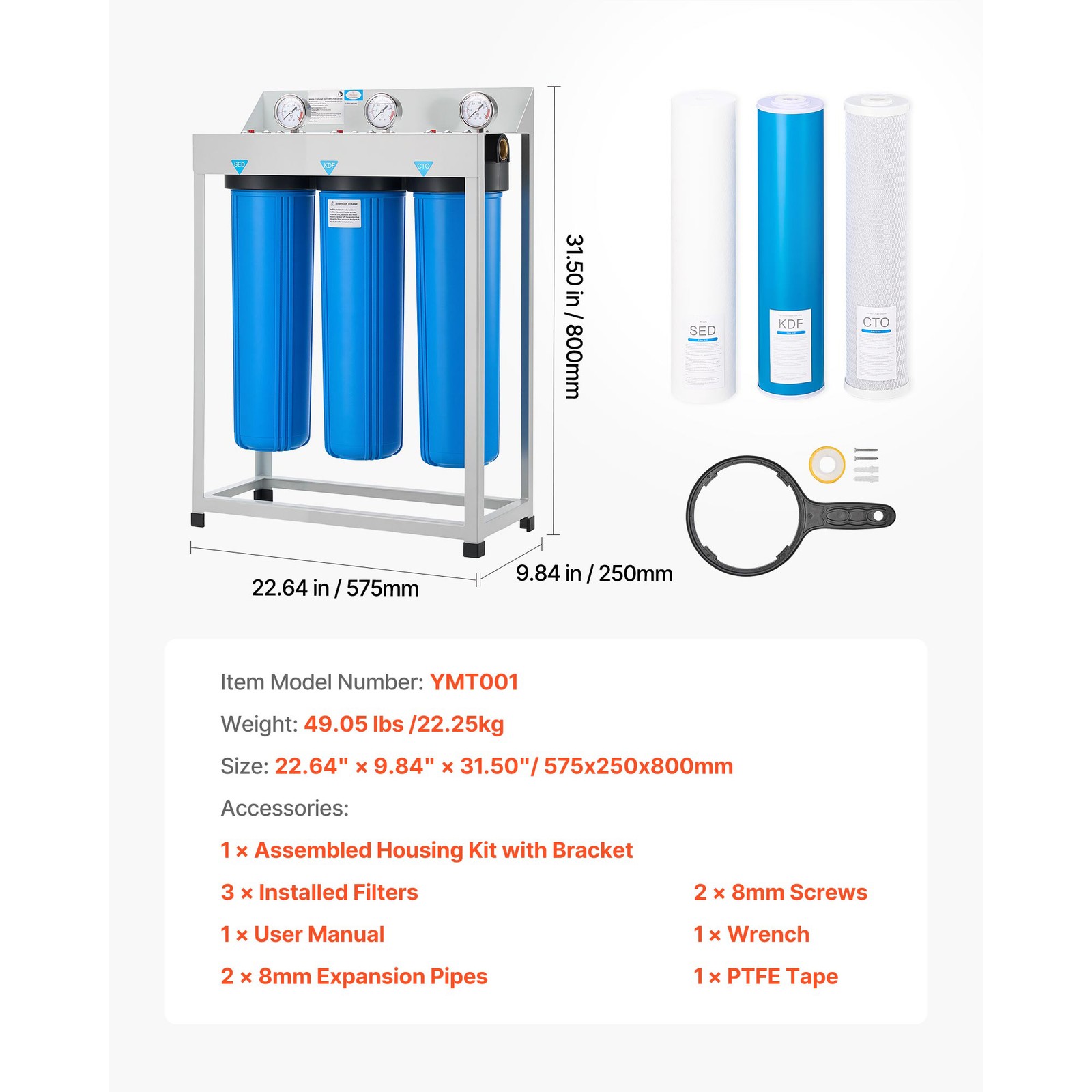 3-Stage Whole House Water Filter System 4.5″ x 20″ KDF Heavy Metal Removal
