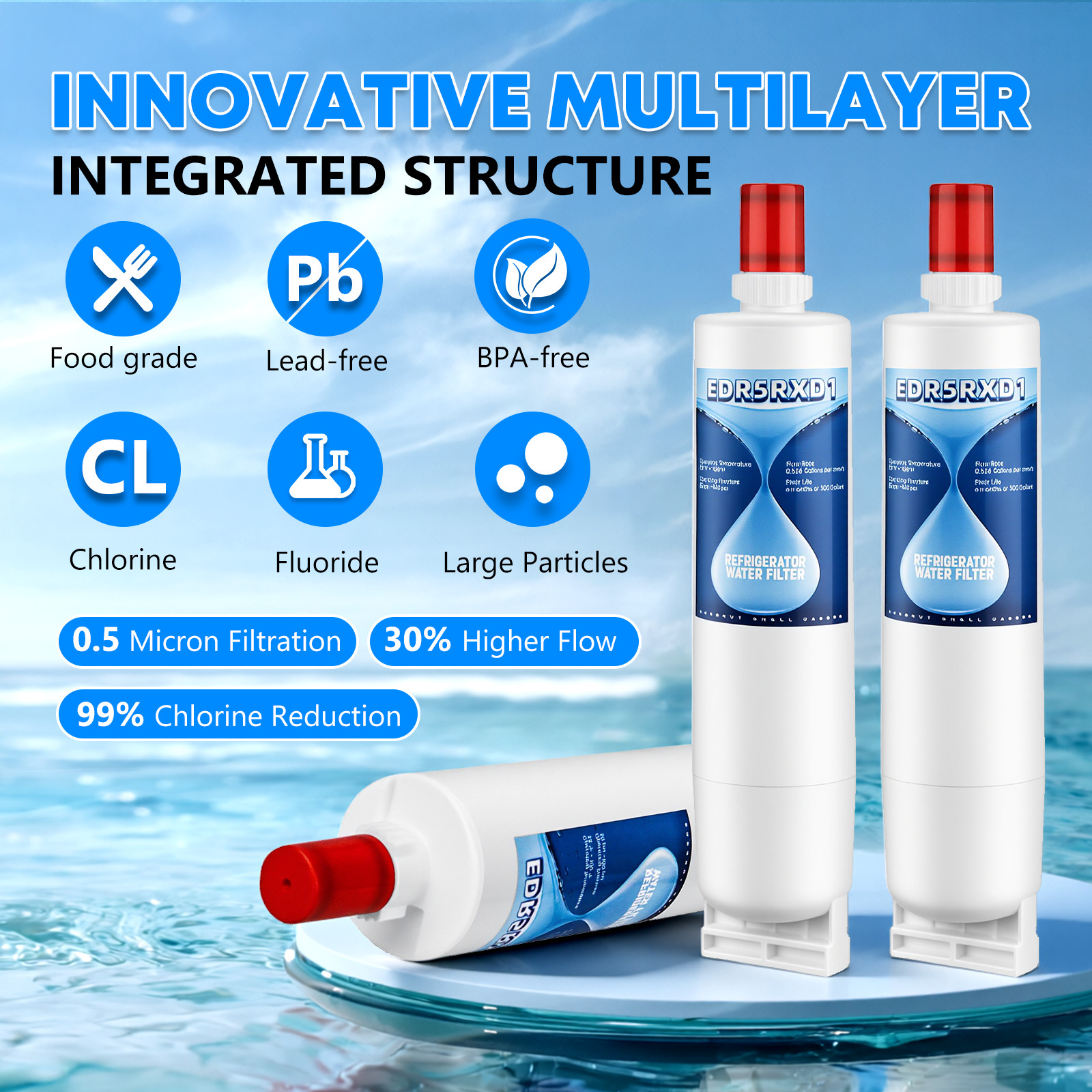 4396508, 4396510, 4396508p, 4396547 Refrigerator Water Filter, 4 Packs