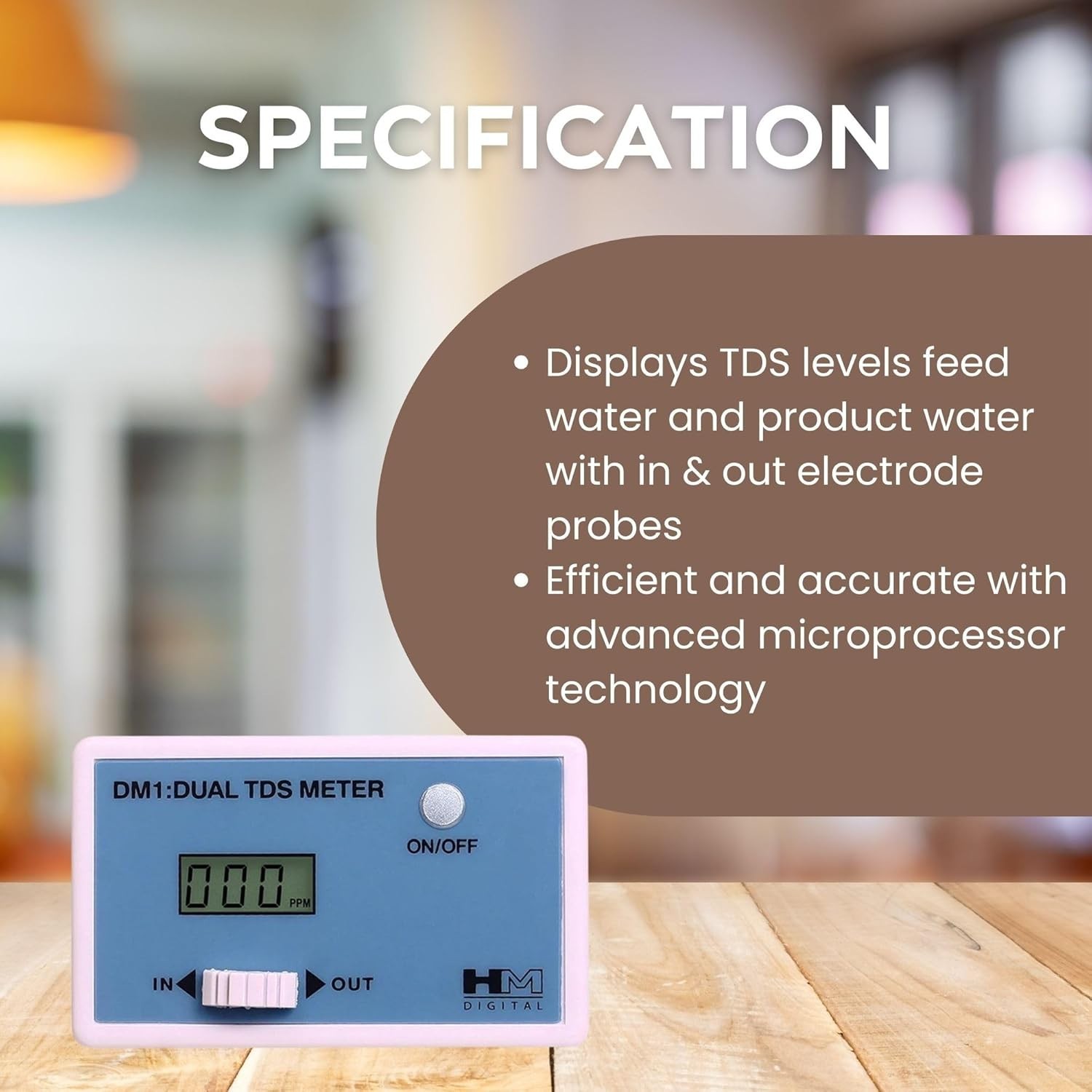 In-Line Dual TDS Monitor, 0-9990 ppm Range, +/- 2% Readout Accuracy,Blue & White