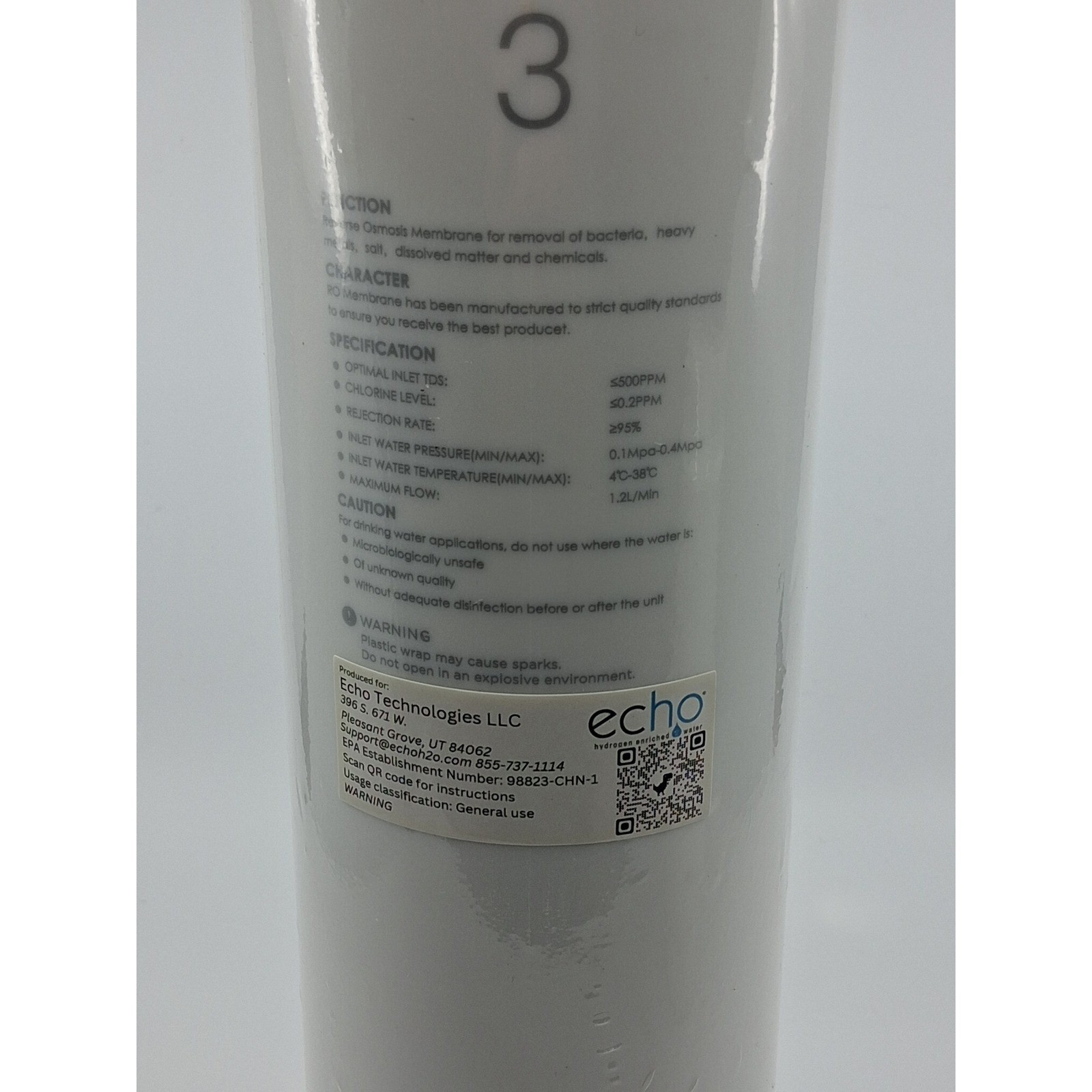 Echo RO Filter Reverse Osmosis Membrane Filter #3 Removes bacteria, heavy metals
