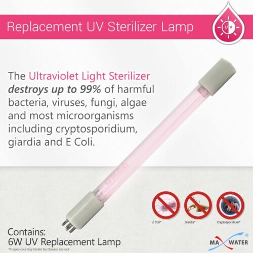 Max Water 6W Replacement Bulb for Water Purifier Ultraviolet Light Sterilizer