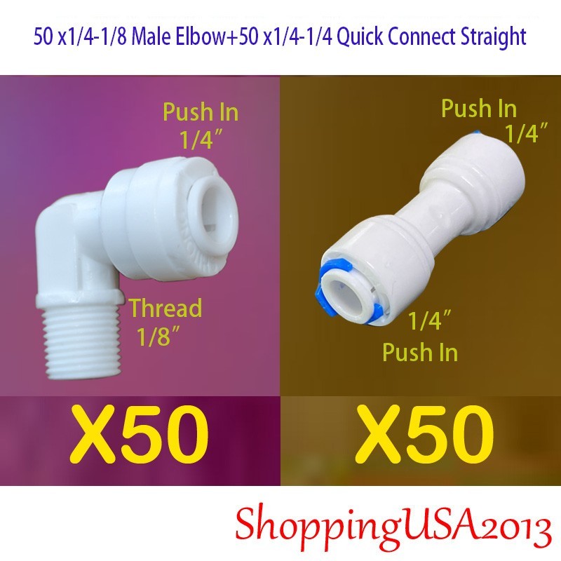 50PCS Male Elbow +50 Pcs Quick Connect Straight Fittings 1/4″-1/4″ Water Filter