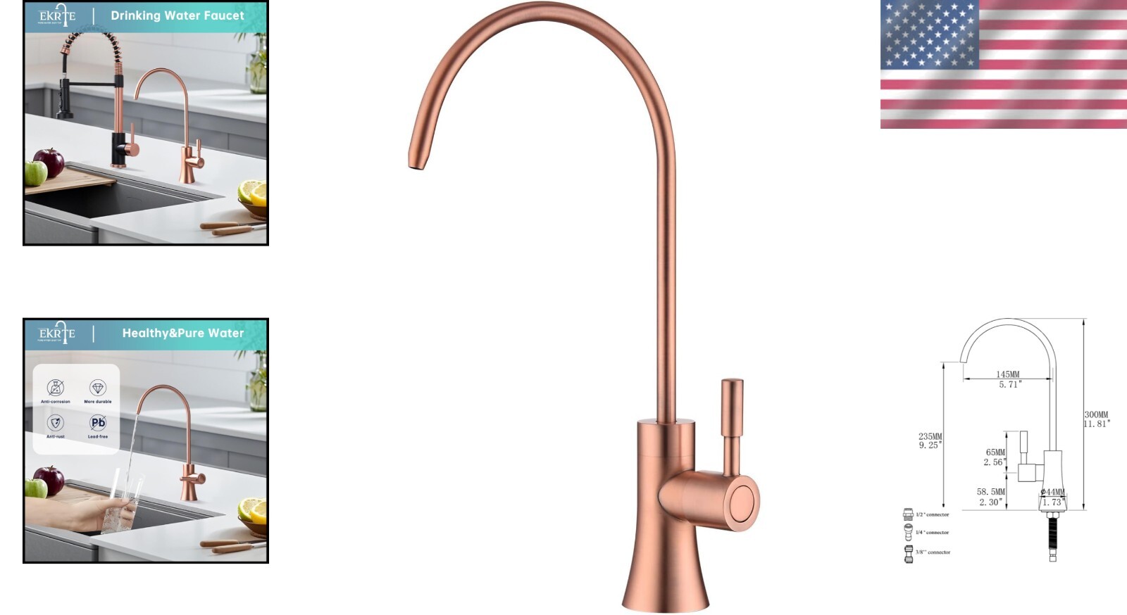 Rose Gold Copper Drinking Water Purifier Faucet – Elegant Kitchen Bar Fixture