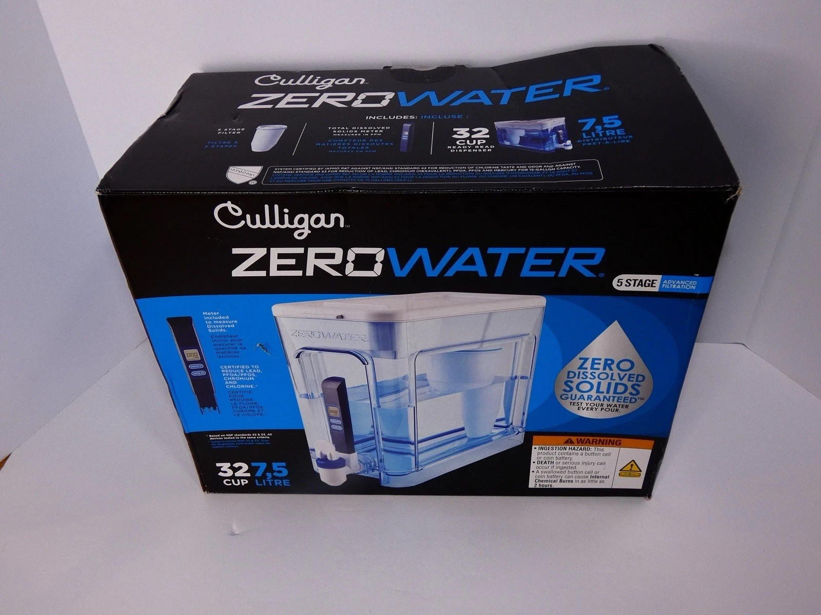 Culligan ZeroWater 32 Cup 5-Stage Water Filter Dispenser TDS Meter