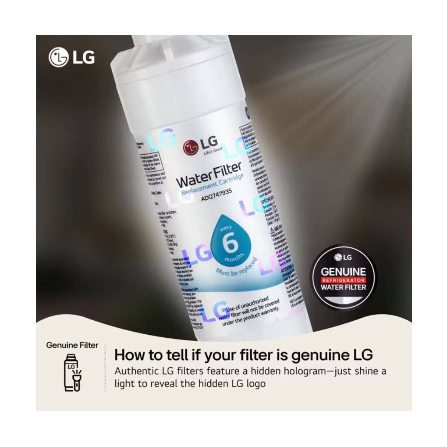 LG Genuine LT600P 6 Month/300 Gal Replacement Refrigerator Water Filter (White)