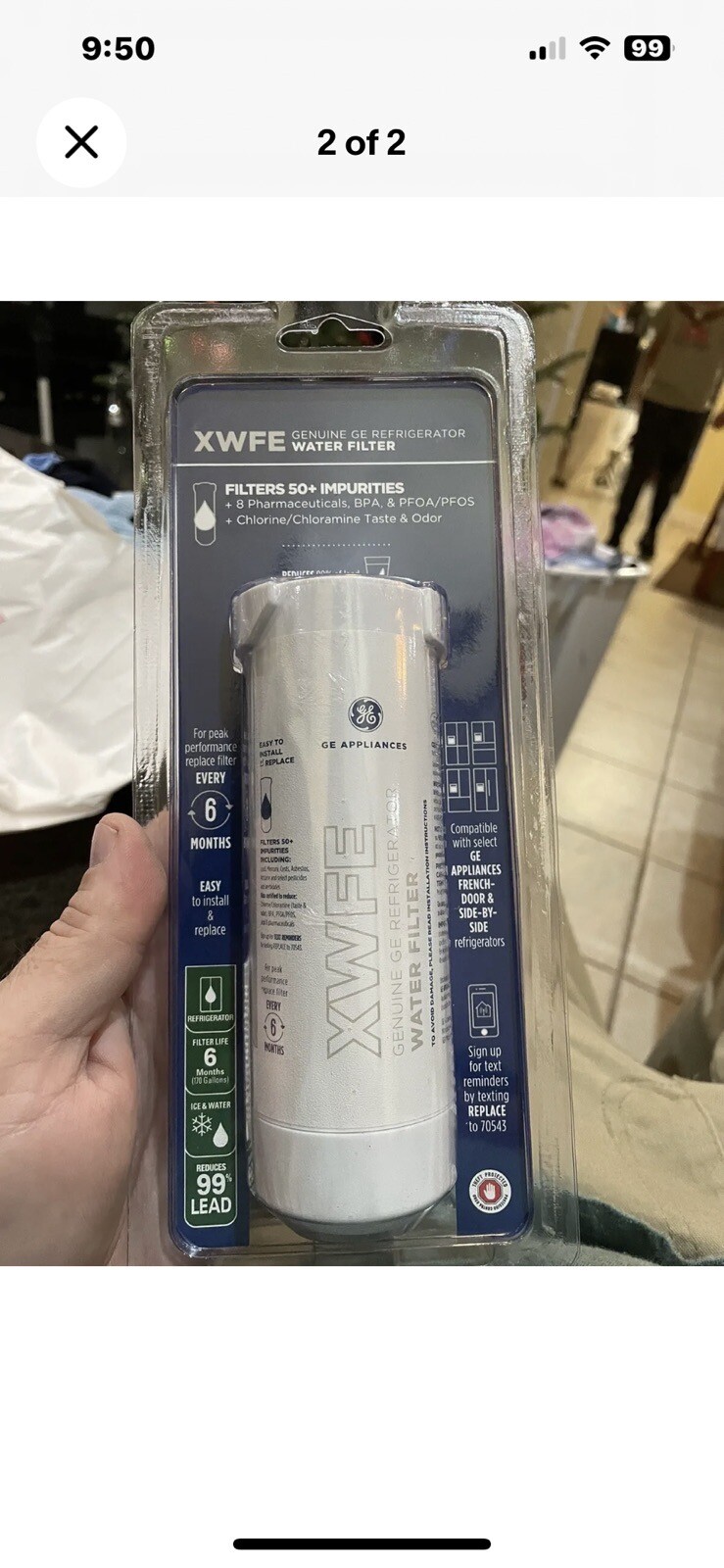 Quantity 1, GE® XWFE Refrigerator Water Filter Genuine with RFID Chip Sealed
