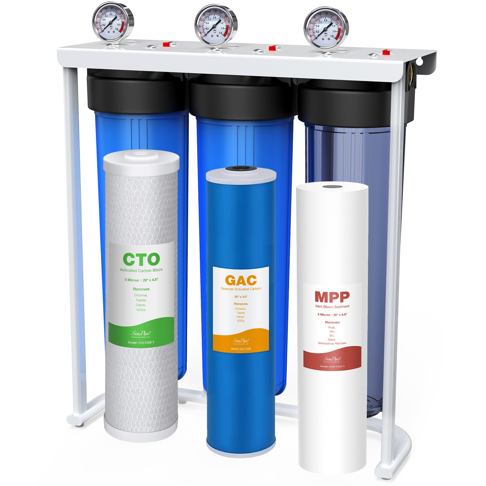 3-Stage KDF Whole House Water Filter System 20″ with Spin Down Sediment Filter