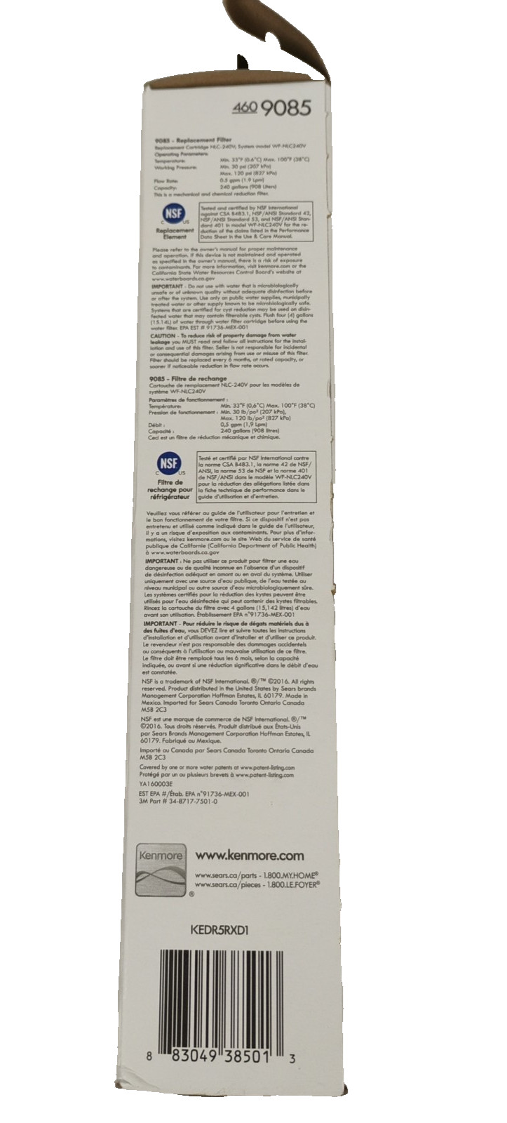 Kenmore 9085 Replacement Refrigerator Water Filter (469085)