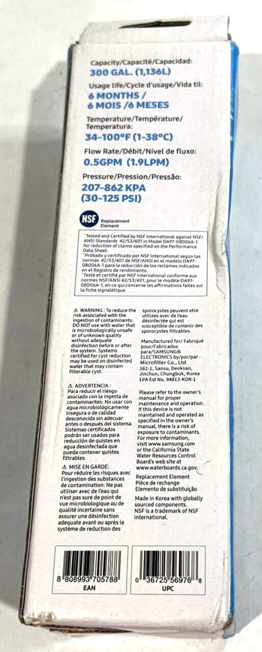 NEW Samsung DA29-00020B HAF-CIN/EXP Refrigerator Ice & Water Filter